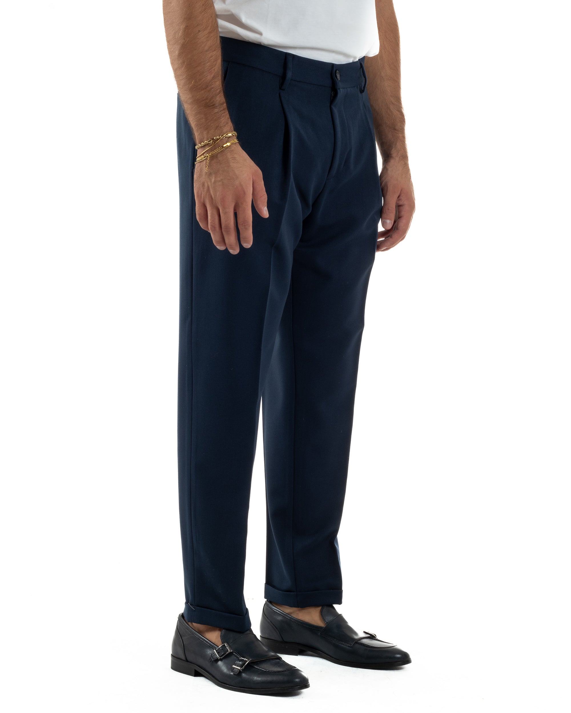 Pantaloni Uomo Viscosa Tasche America Con Pinces Classico Blu Over-D OC1F2W5P15