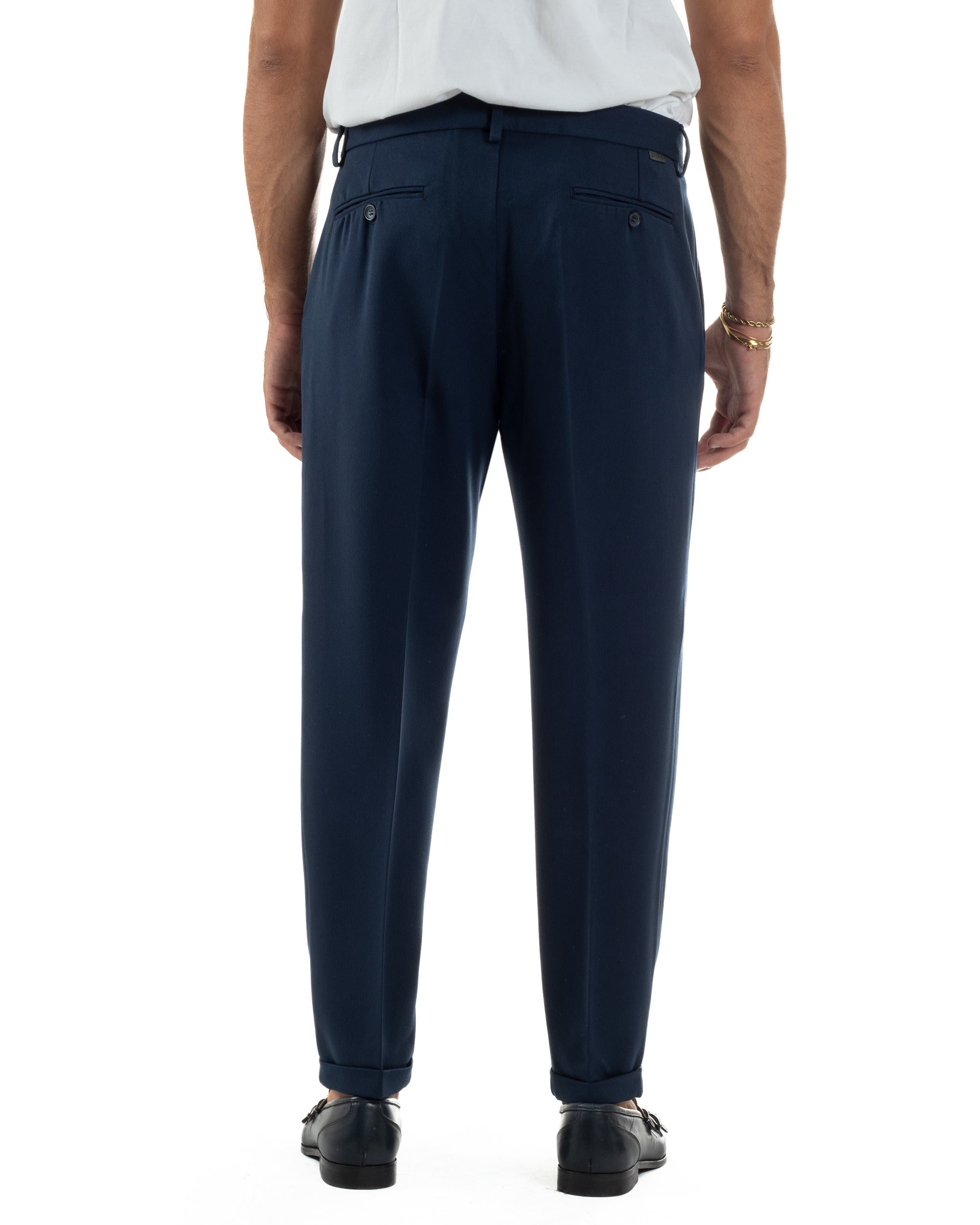 Pantaloni Uomo Viscosa Tasche America Con Pinces Classico Blu Over-D OC1F2W5P15