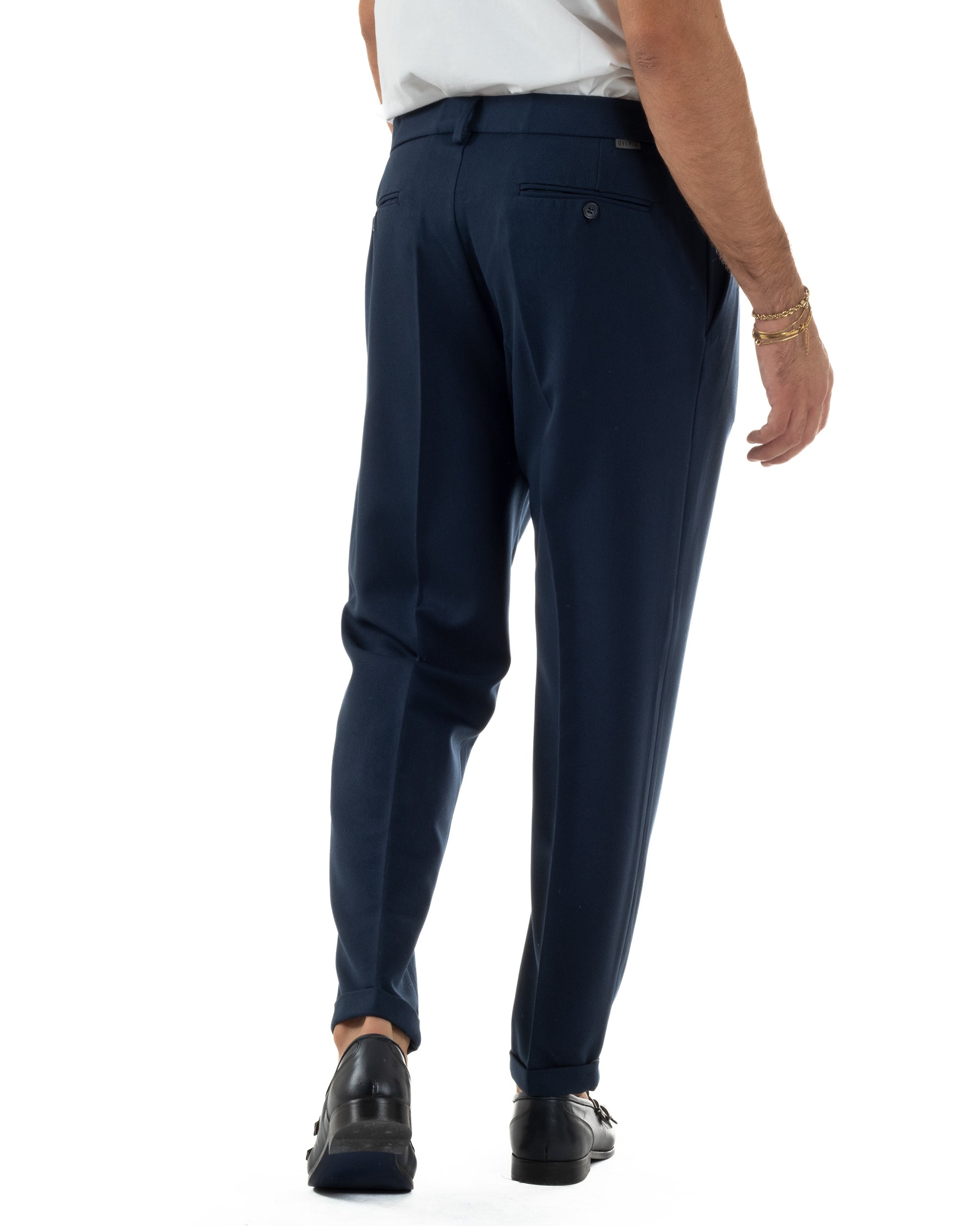 Pantaloni Uomo Viscosa Tasche America Con Pinces Classico Blu Over-D OC1F2W5P15