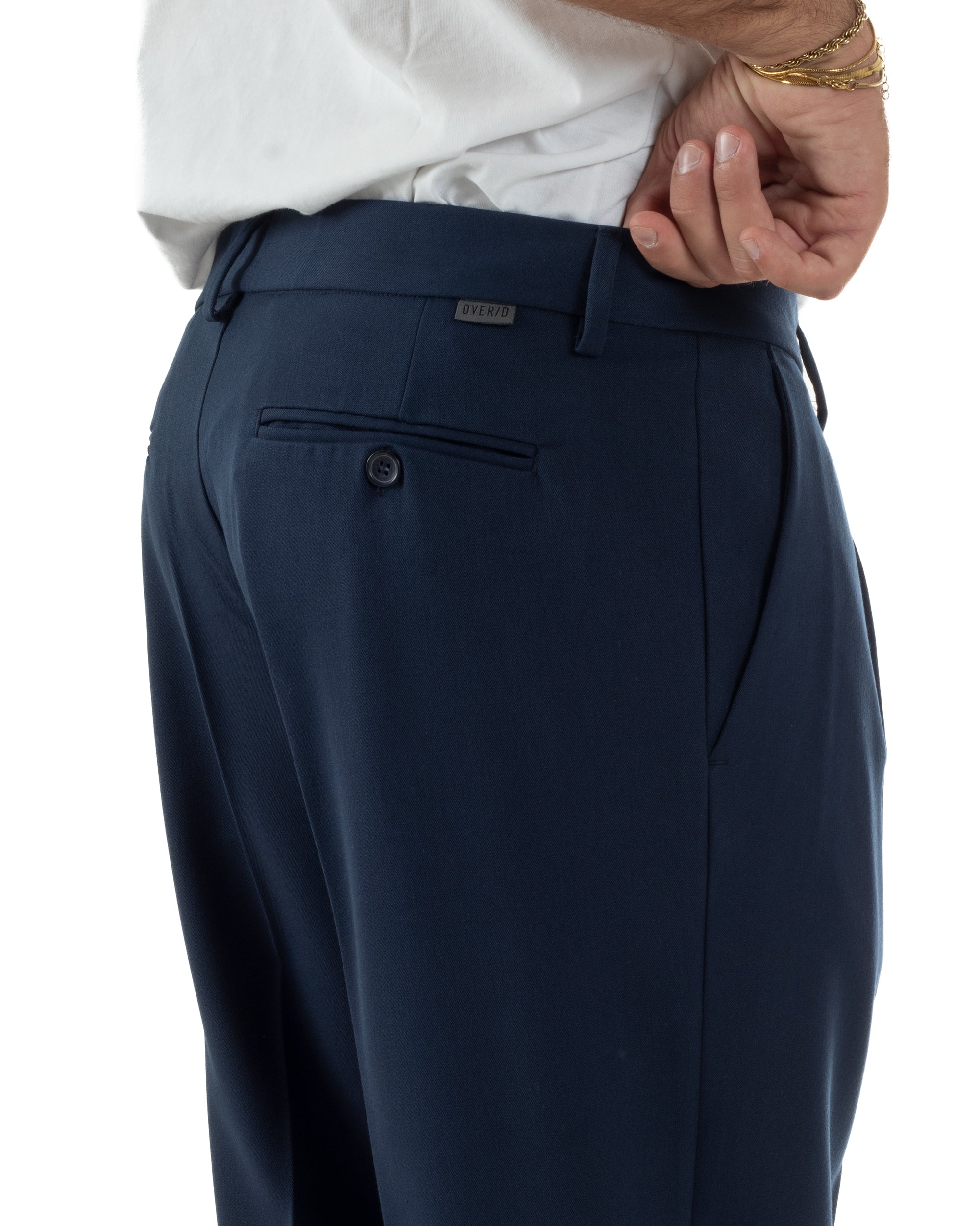 Pantaloni Uomo Viscosa Tasche America Con Pinces Classico Blu Over-D OC1F2W5P15