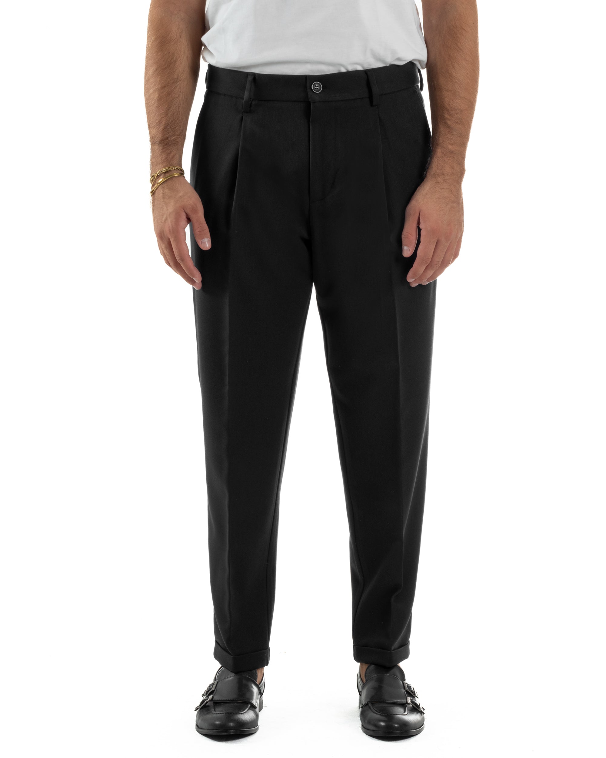 Pantaloni Uomo Viscosa Tasche America Con Pinces Classico Nero Over-D OC1F2W5P15