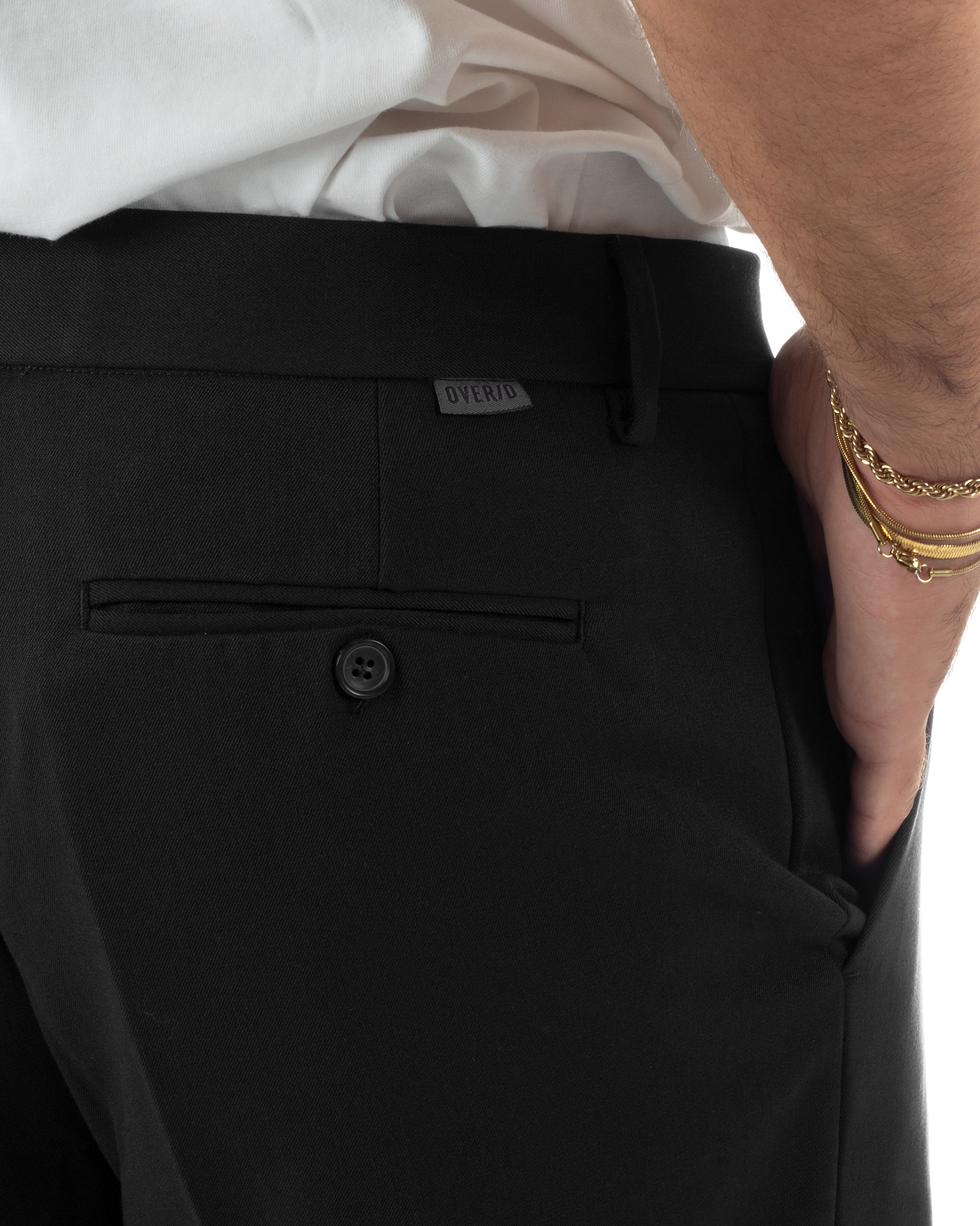 Pantaloni Uomo Viscosa Tasche America Con Pinces Classico Nero Over-D OC1F2W5P15