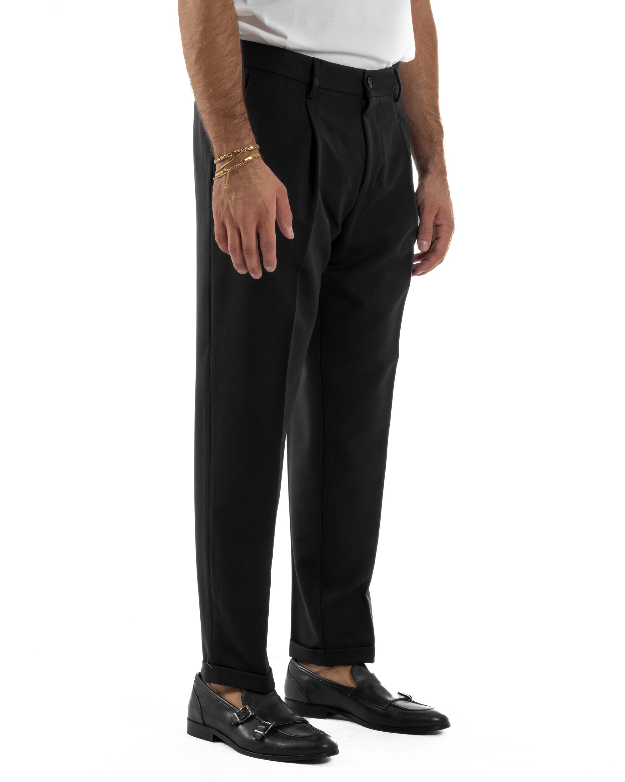 Pantaloni Uomo Viscosa Tasche America Con Pinces Classico Nero Over-D OC1F2W5P15