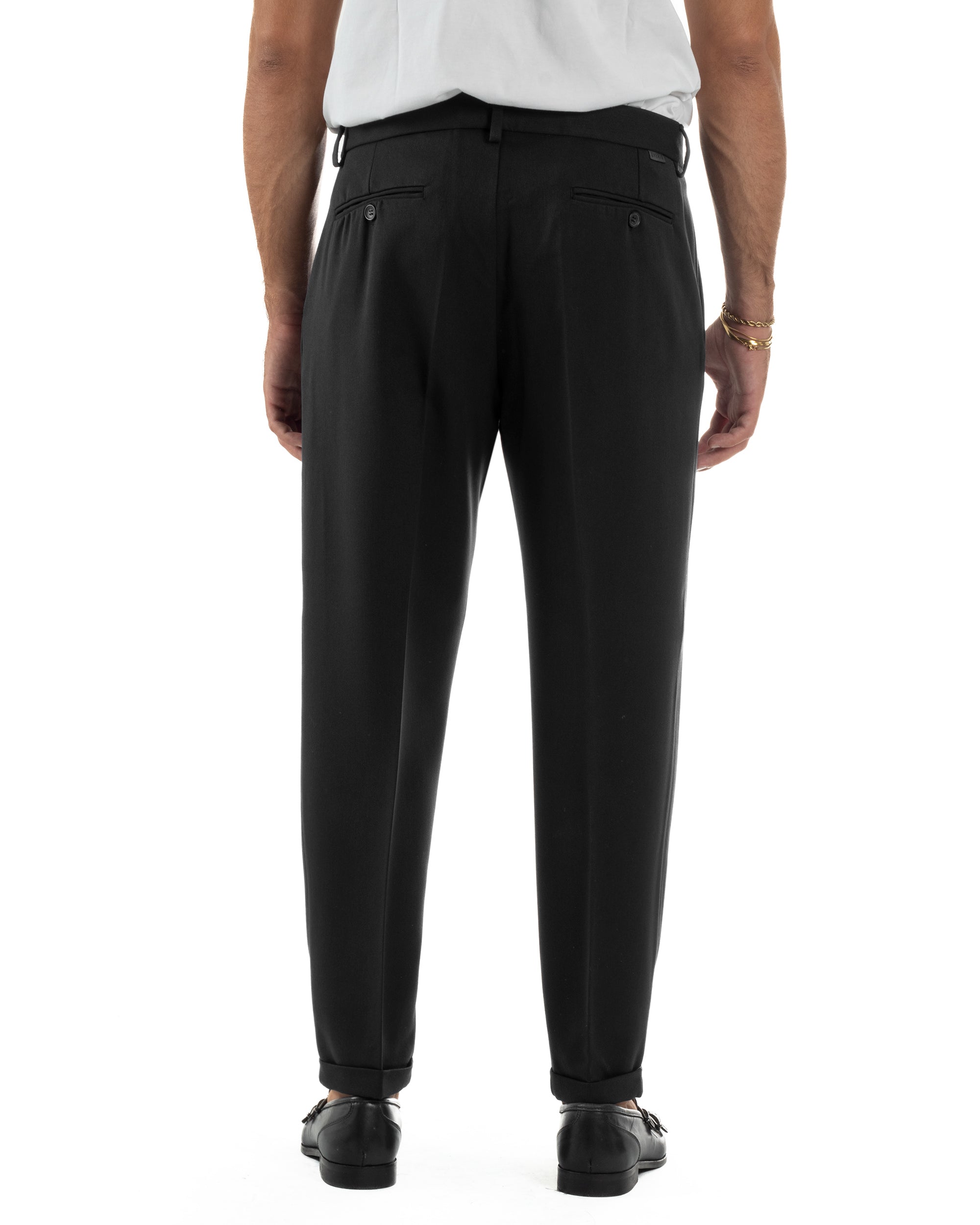 Pantaloni Uomo Viscosa Tasche America Con Pinces Classico Nero Over-D OC1F2W5P15