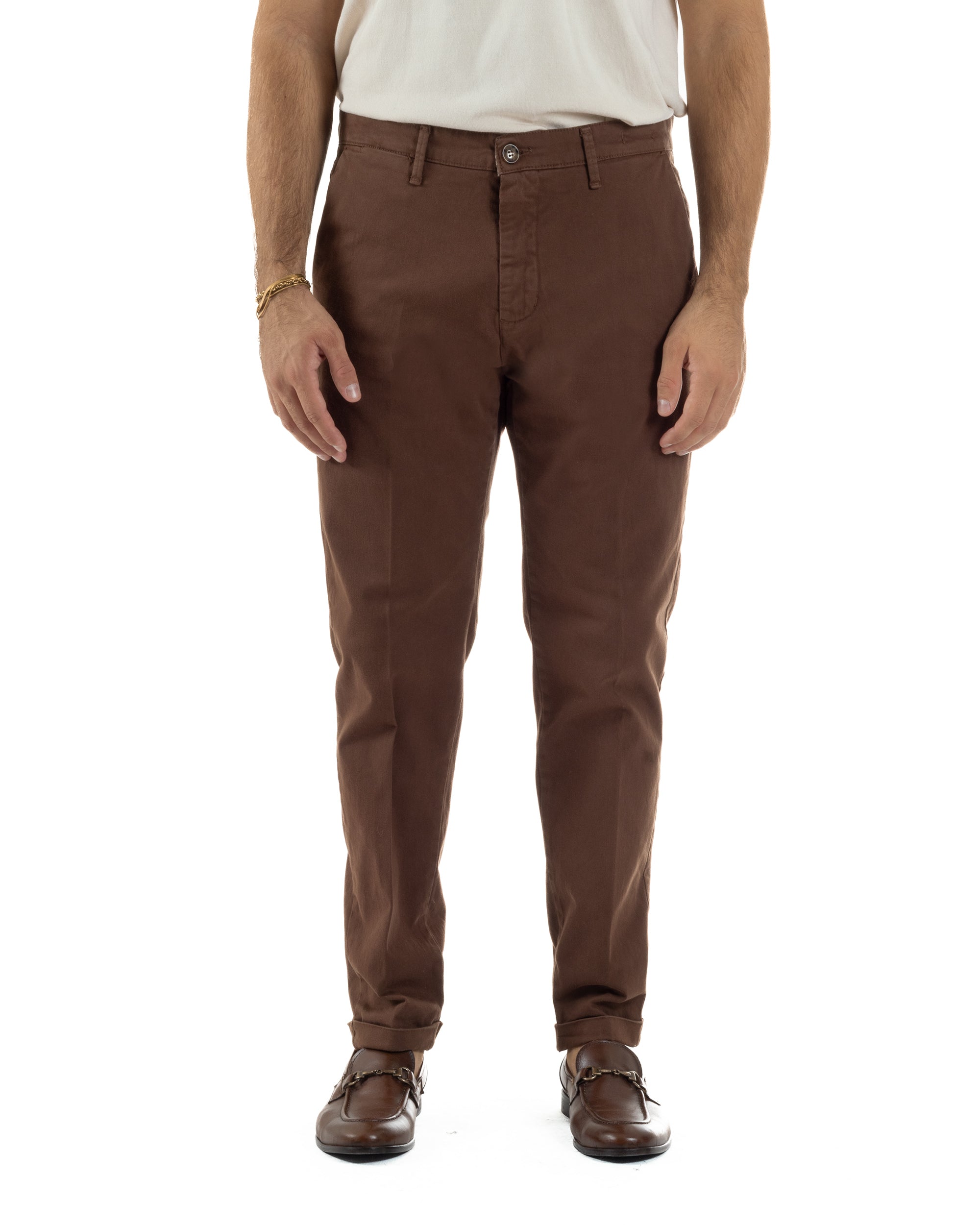 Pantaloni Uomo Tasche America Chino Cotone Slim Fit Marrone Over-D OC1F2W5P03
