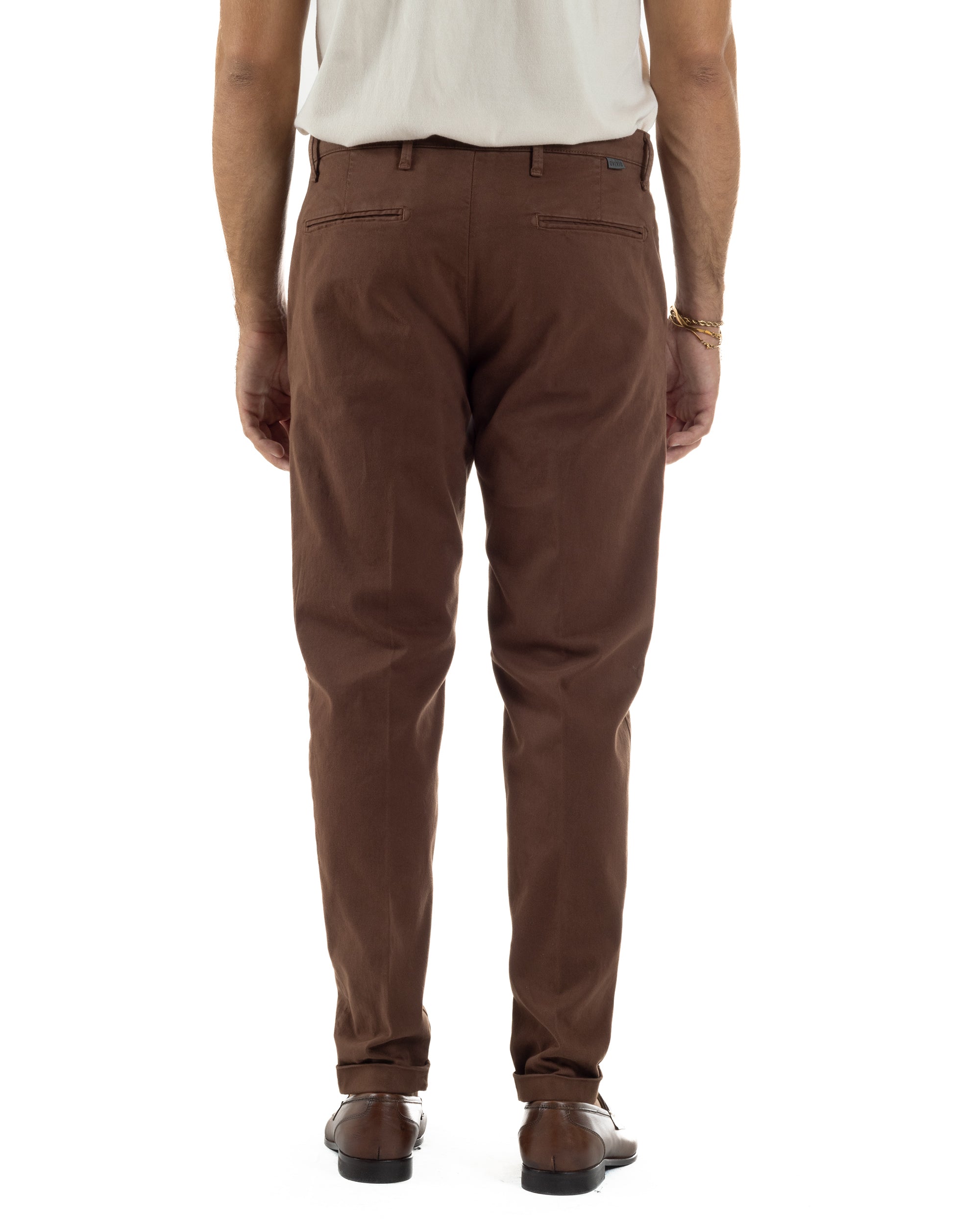 Pantaloni Uomo Tasche America Chino Cotone Slim Fit Marrone Over-D OC1F2W5P03