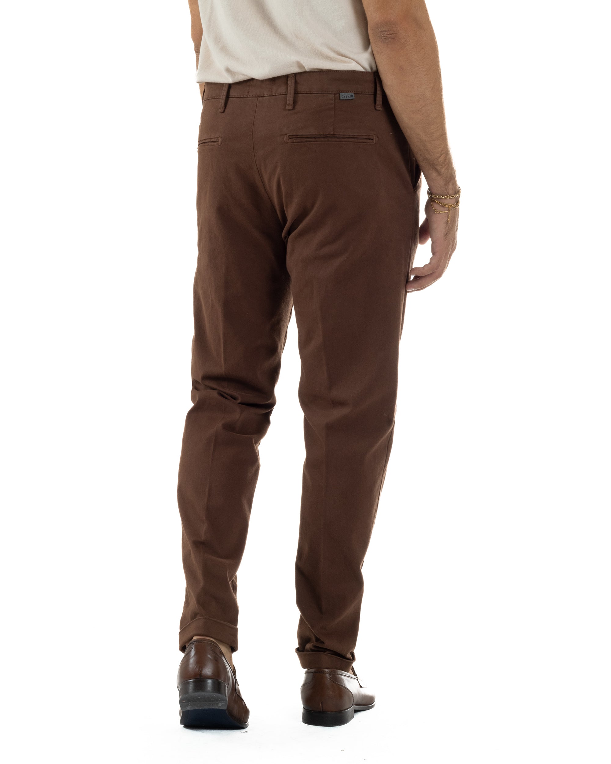 Pantaloni Uomo Tasche America Chino Cotone Slim Fit Marrone Over-D OC1F2W5P03