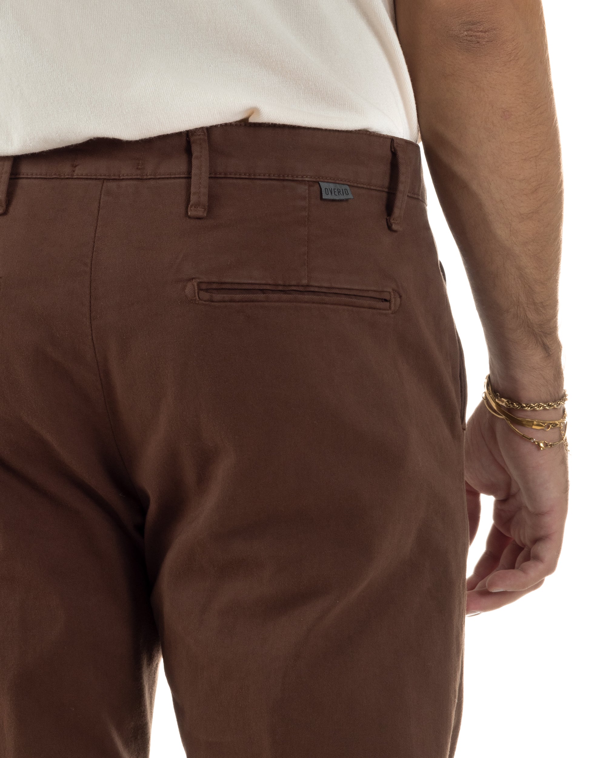 Pantaloni Uomo Tasche America Chino Cotone Slim Fit Marrone Over-D OC1F2W5P03