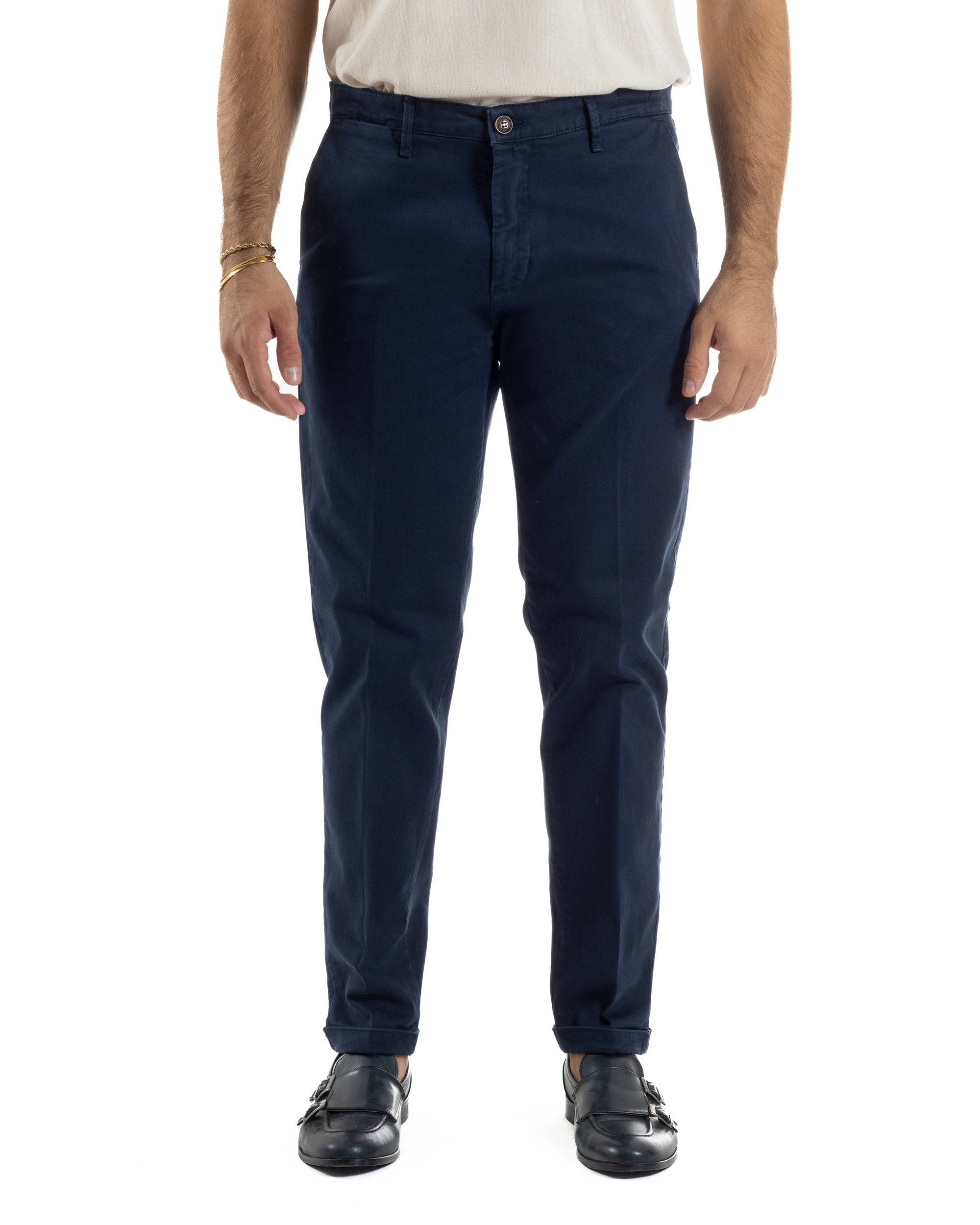 Pantaloni Uomo Tasche America Chino Cotone Slim Fit Blu Over-D OC1F2W5P03