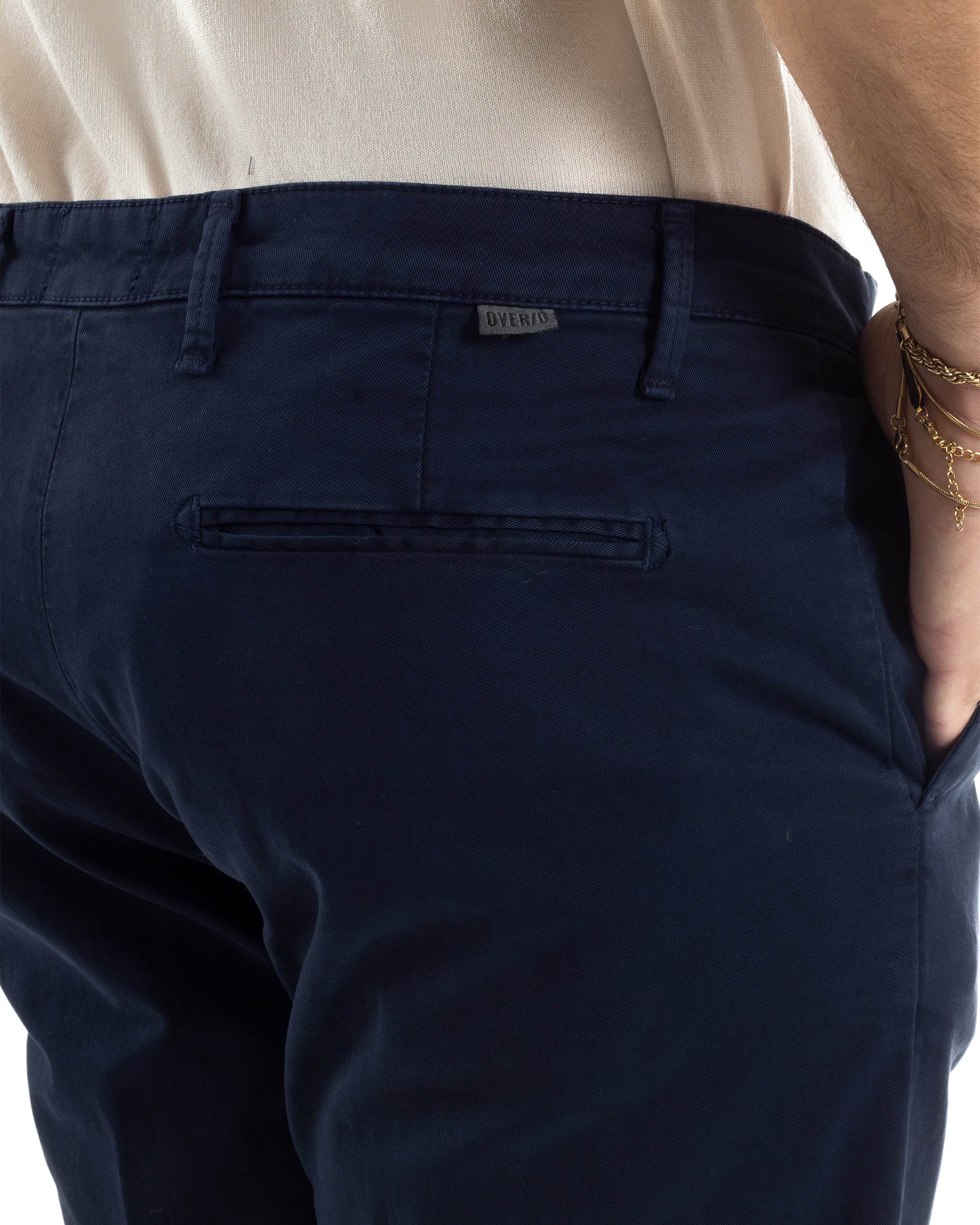 Pantaloni Uomo Tasche America Chino Cotone Slim Fit Blu Over-D OC1F2W5P03