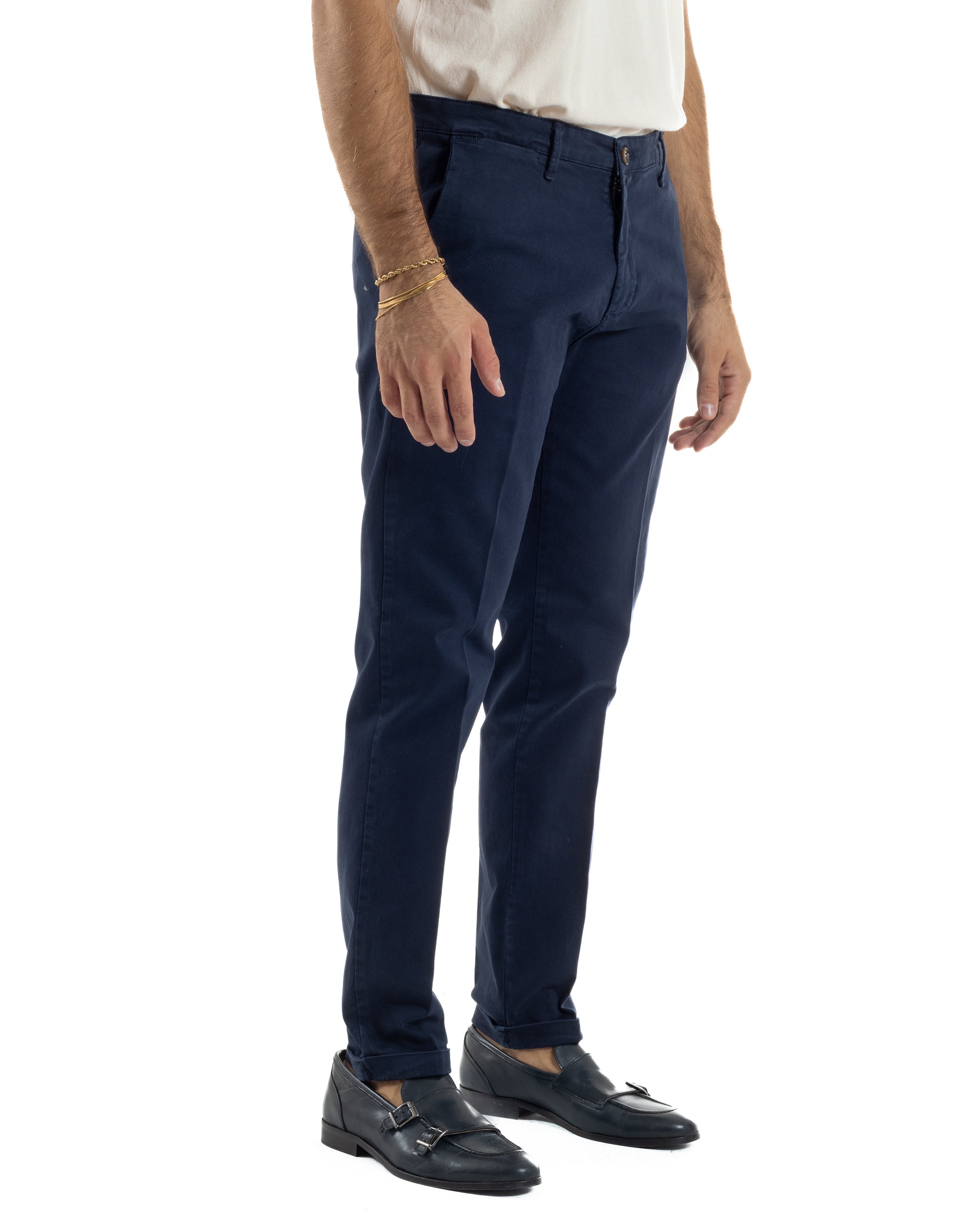 Pantaloni Uomo Tasche America Chino Cotone Slim Fit Blu Over-D OC1F2W5P03