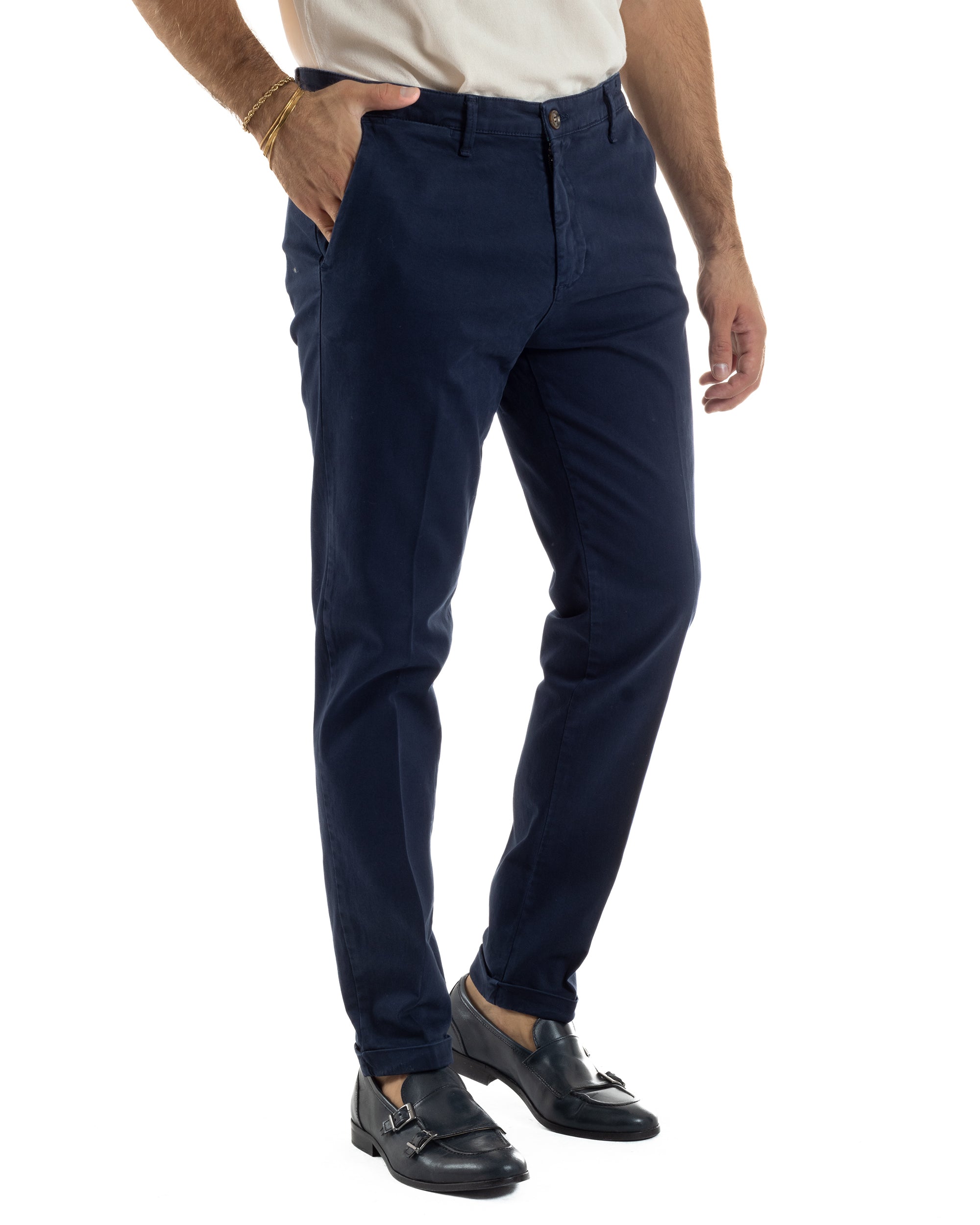 Pantaloni Uomo Tasche America Chino Cotone Slim Fit Blu Over-D OC1F2W5P03