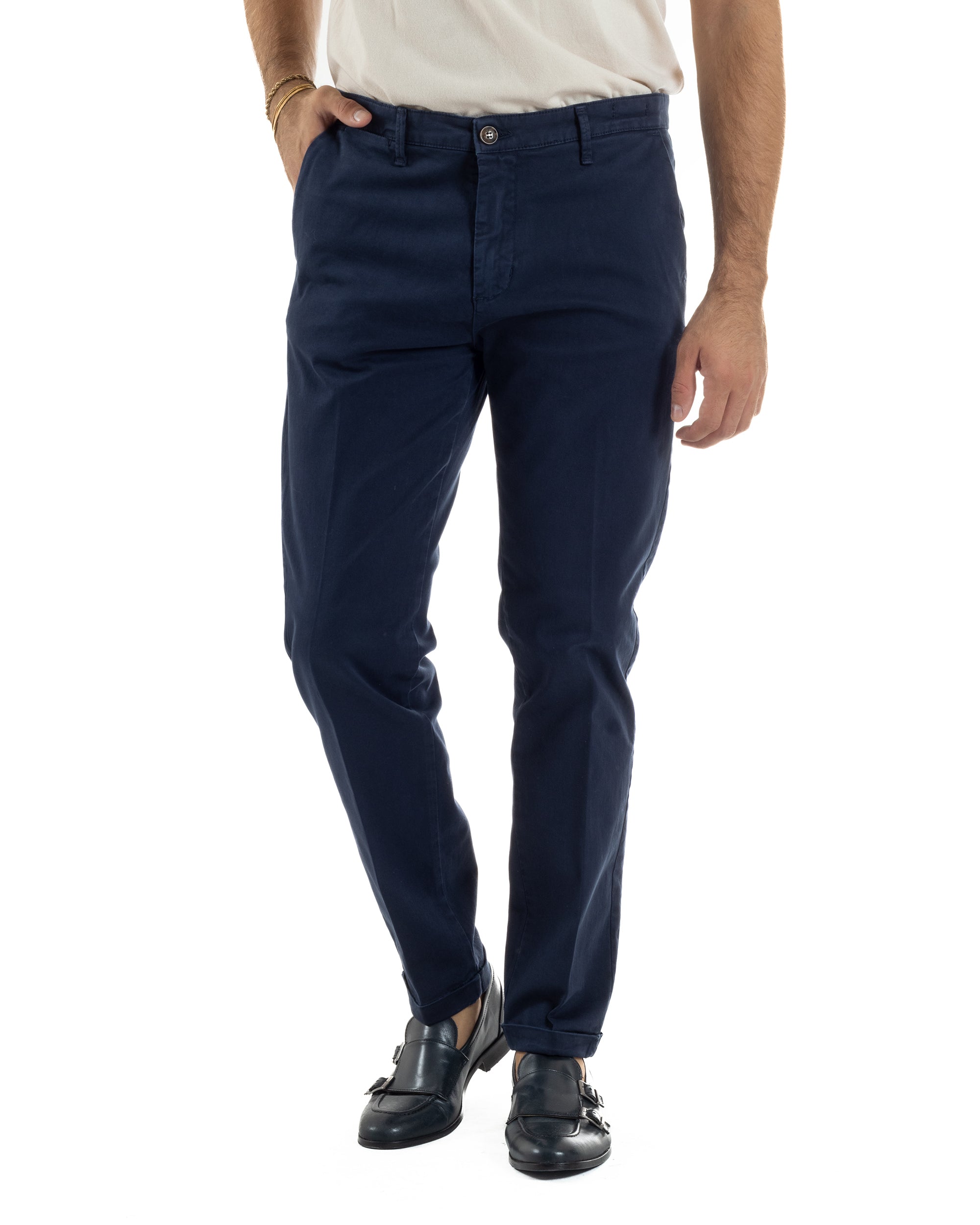 Pantaloni Uomo Tasche America Chino Cotone Slim Fit Blu Over-D OC1F2W5P03