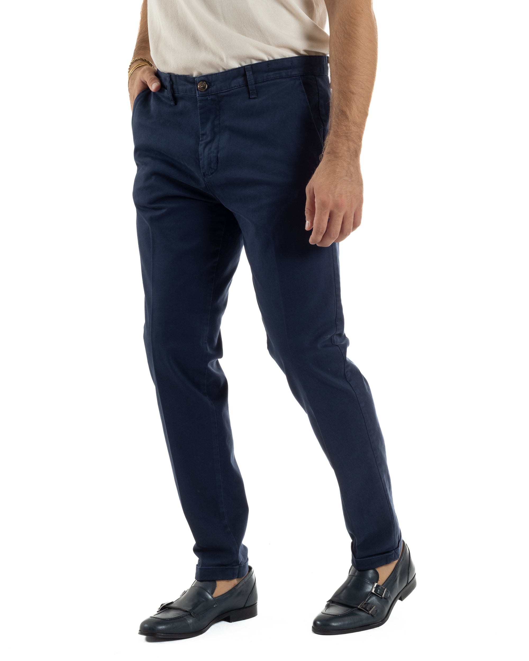 Pantaloni Uomo Tasche America Chino Cotone Slim Fit Blu Over-D OC1F2W5P03