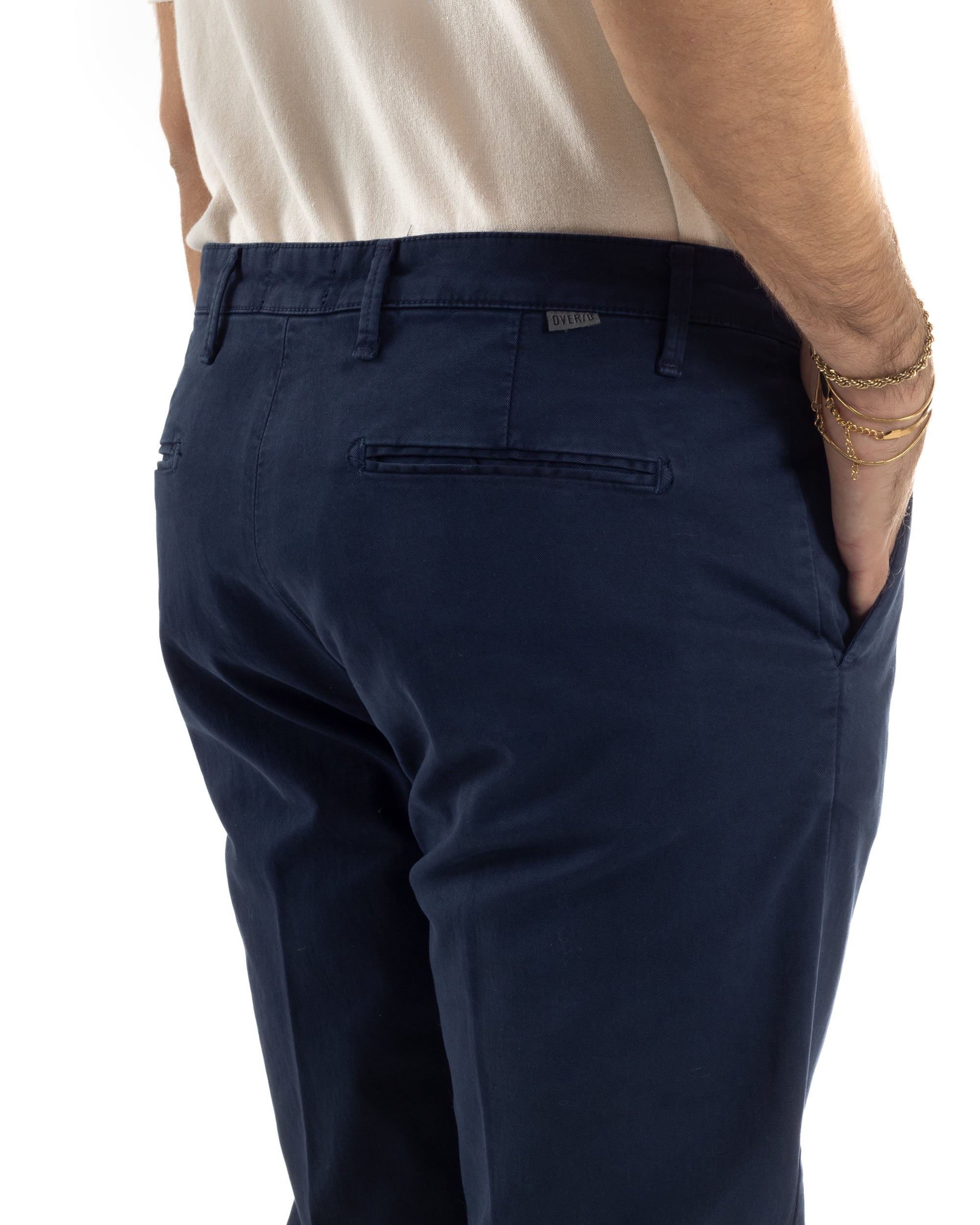 Pantaloni Uomo Tasche America Chino Cotone Slim Fit Blu Over-D OC1F2W5P03