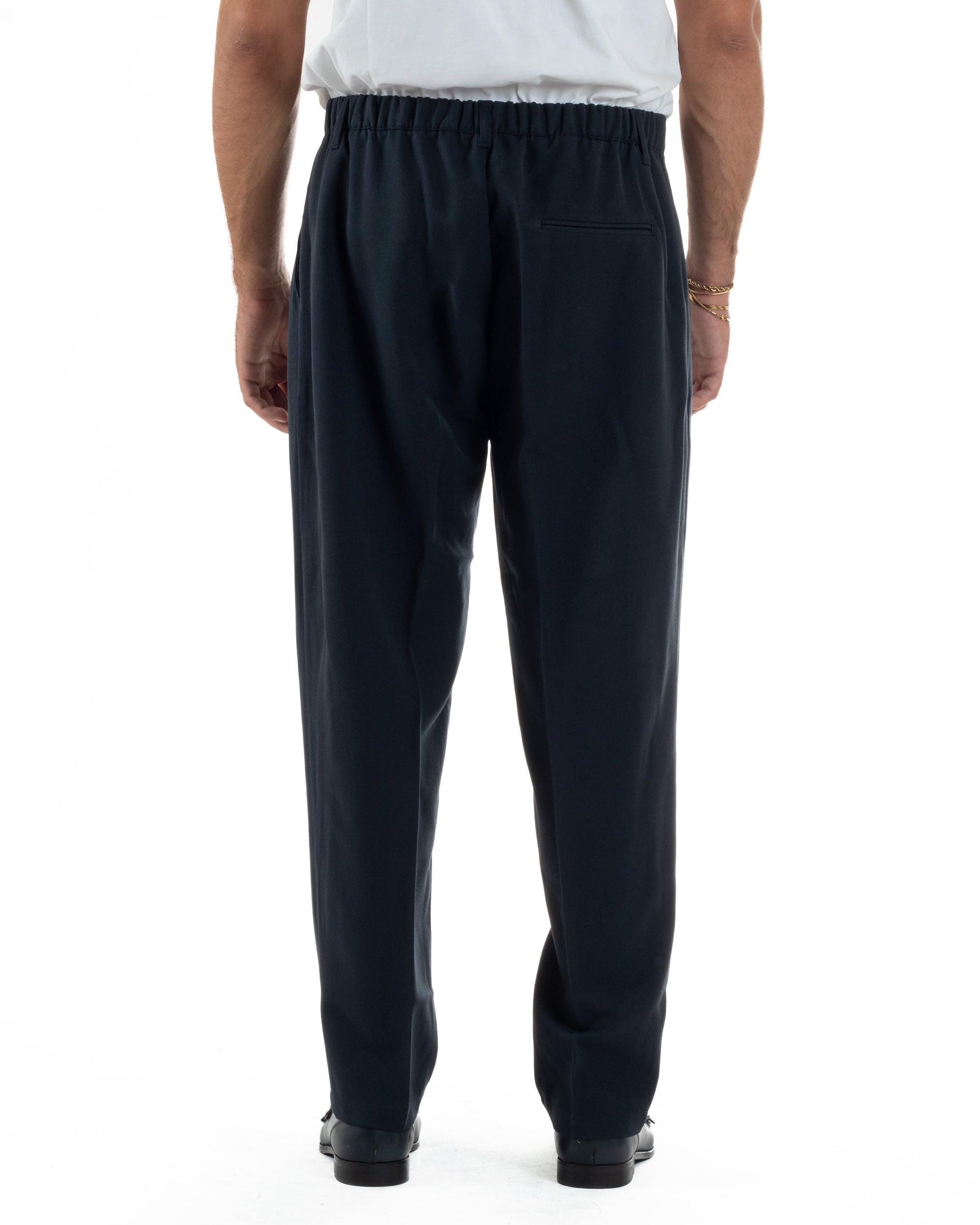 Pantaloni Uomo Viscosa Baggy Con Pinces Relaxed Fit Blu P6352A