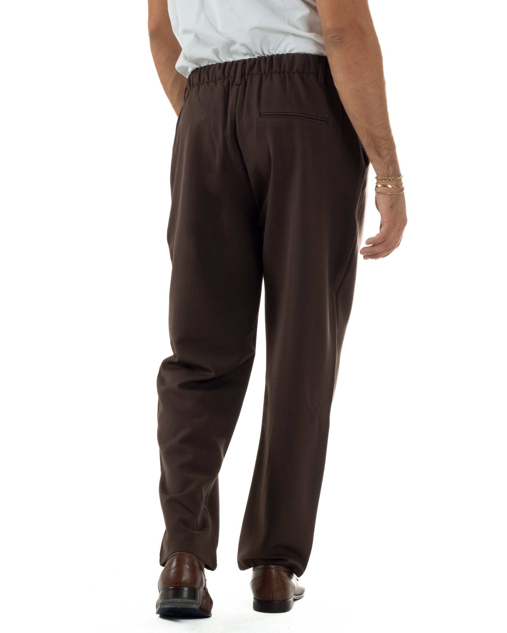 Pantaloni Uomo Viscosa Baggy Con Pinces Relaxed Fit Marrone P6353A