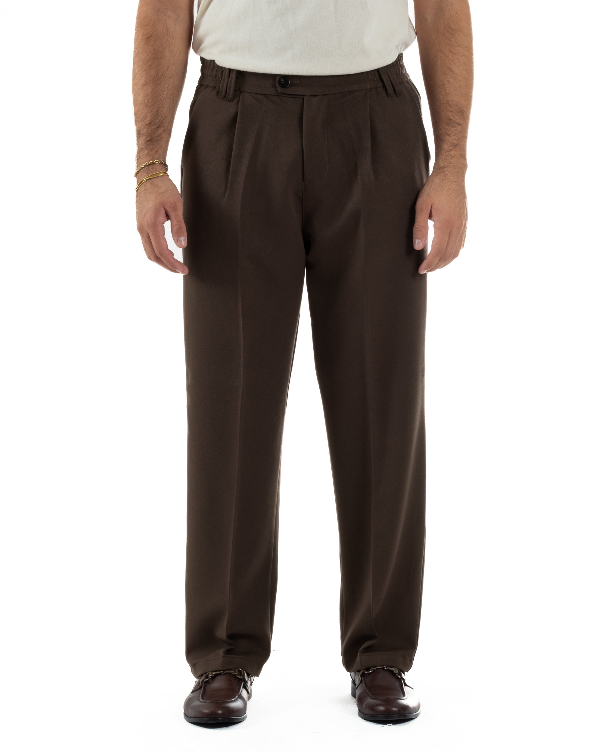 Herren-Viskose-Baggy-Hose mit weitem Bein, braun, P6357A
