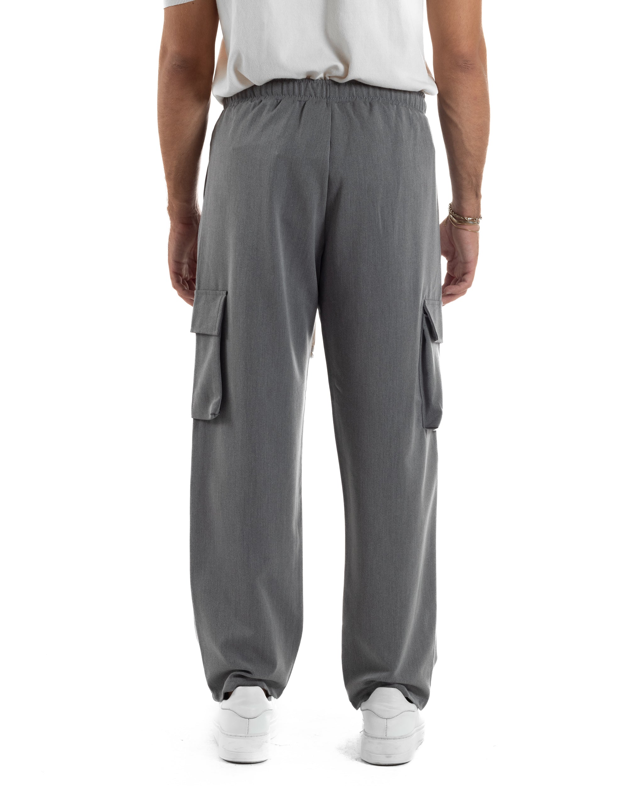 Pantaloni Uomo Viscosa Cargo Baggy Tinta Unita Grigio P6359A