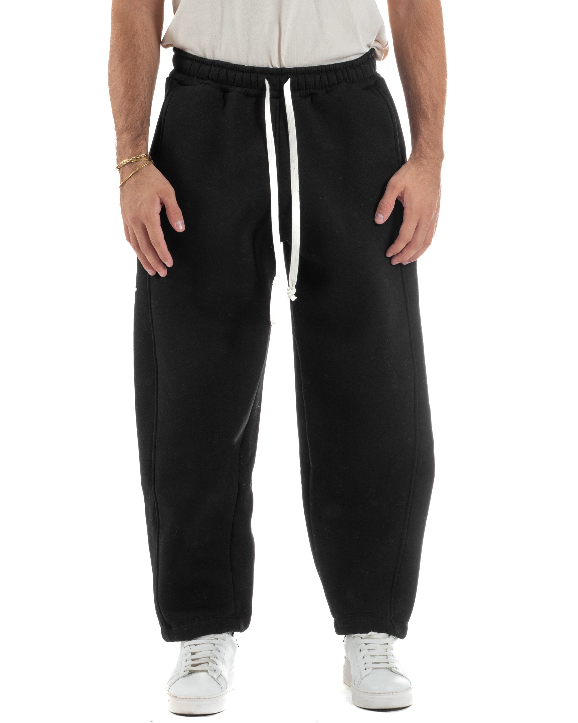 Pantaloni Tuta Balloon Fit Cotone Pantalaccio Japan Baggy Nero P6361A