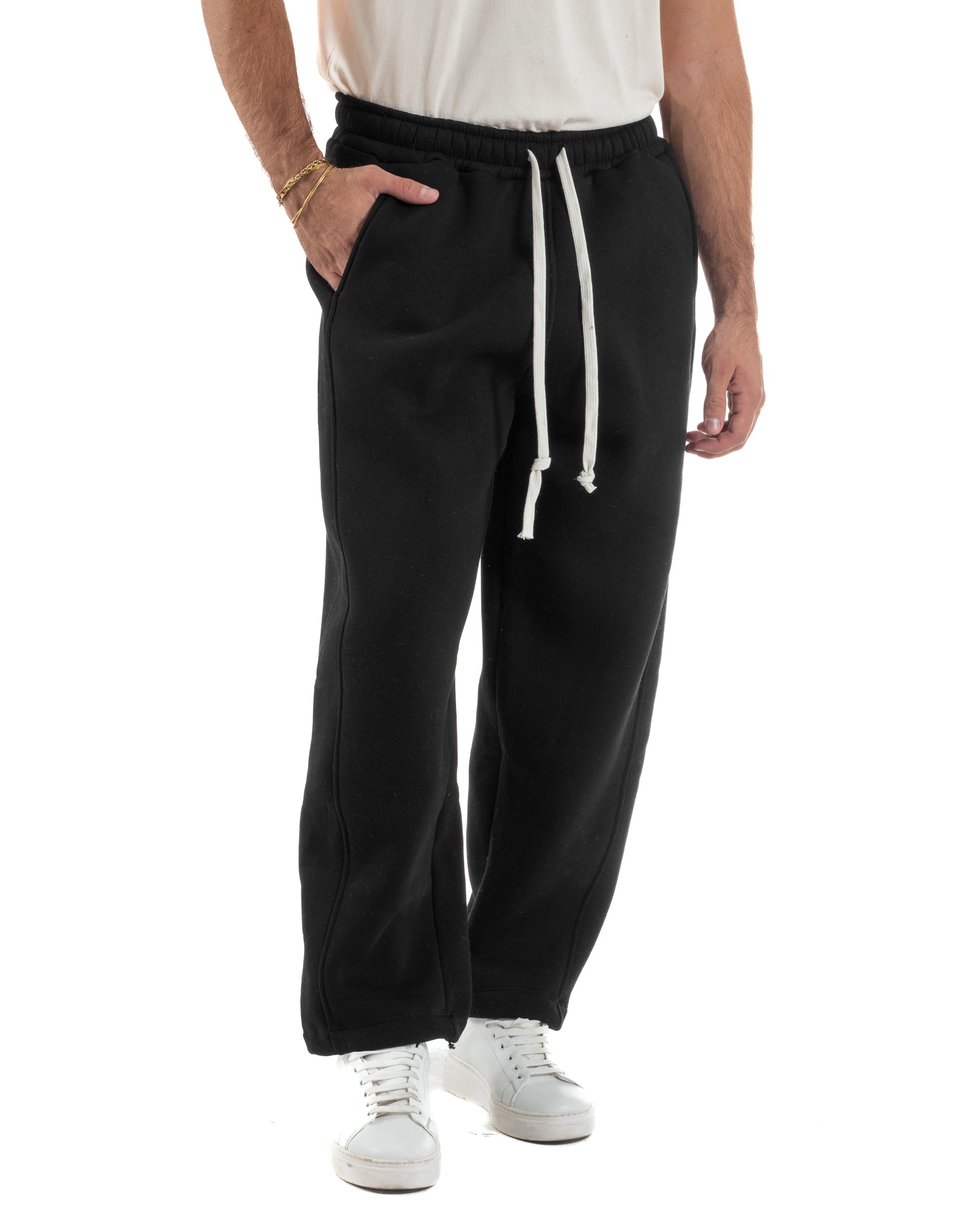 Pantaloni Tuta Balloon Fit Cotone Pantalaccio Japan Baggy Nero P6361A