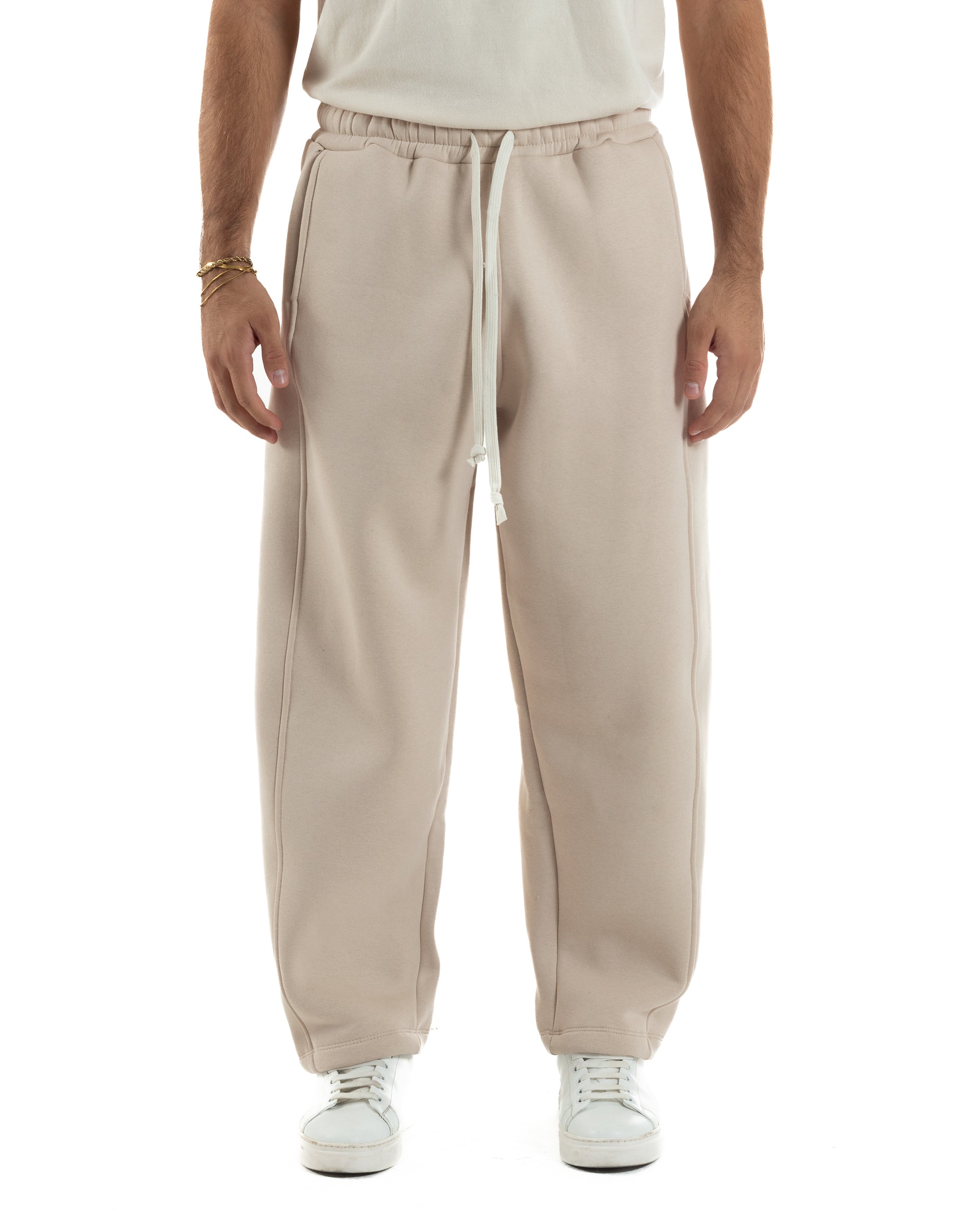 Pantaloni Tuta Balloon Fit Cotone Pantalaccio Japan Baggy Beige P6362A