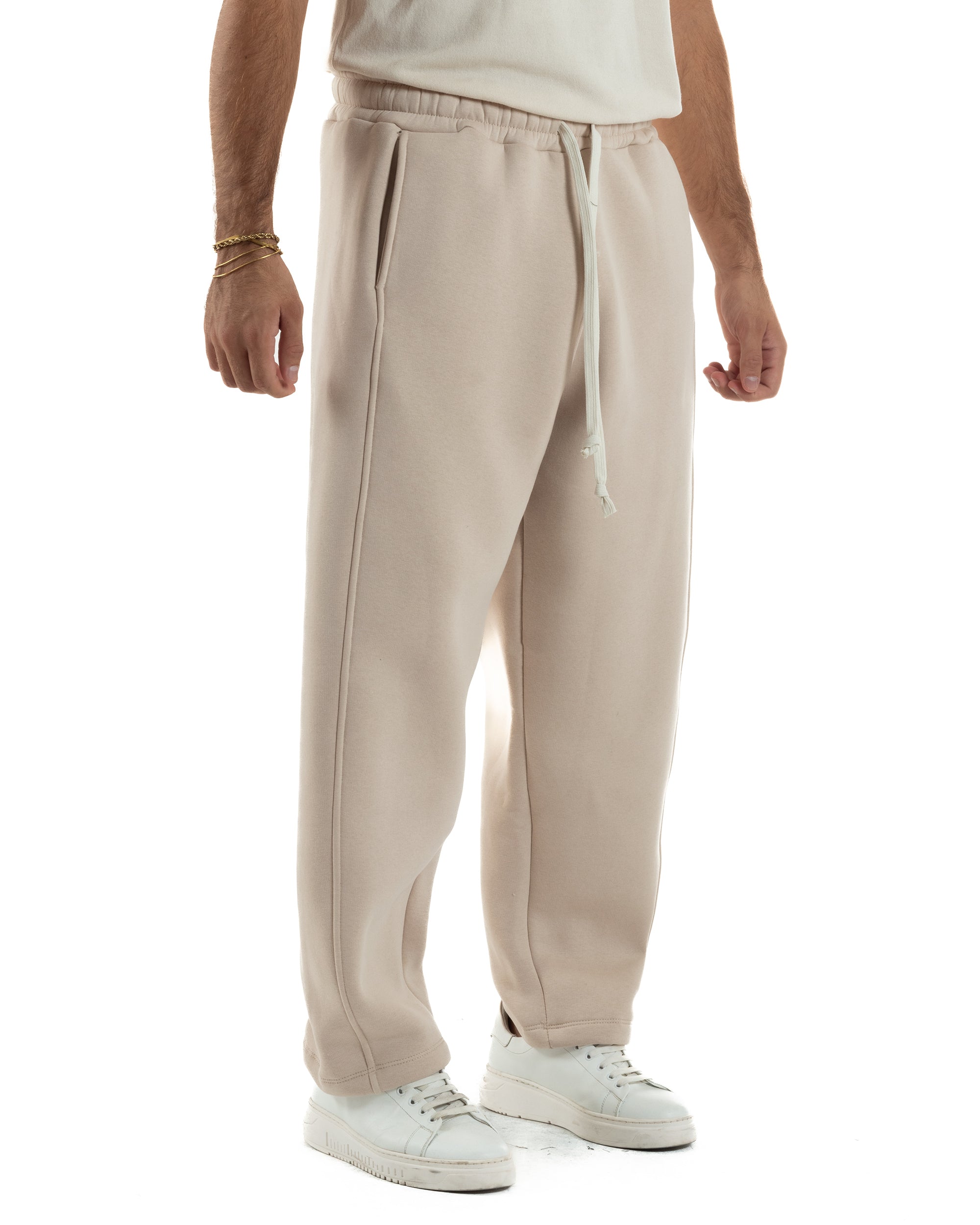 Pantaloni Tuta Balloon Fit Cotone Pantalaccio Japan Baggy Beige P6362A