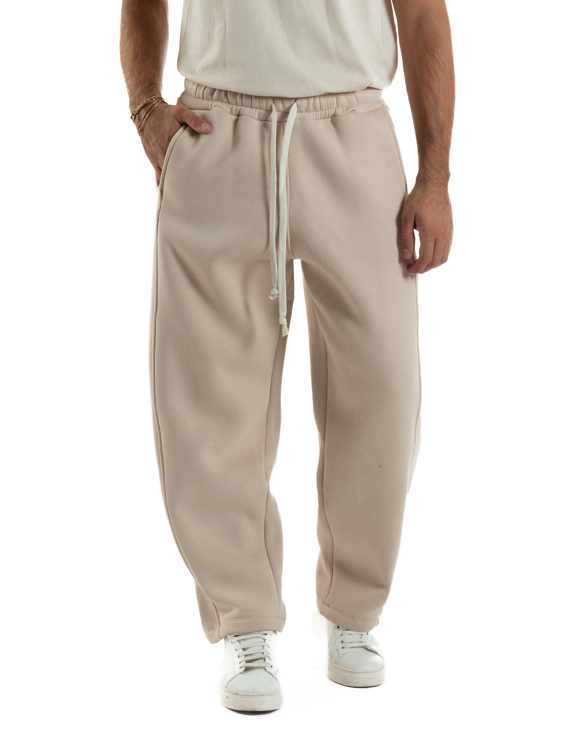 Pantaloni Tuta Balloon Fit Cotone Pantalaccio Japan Baggy Beige P6362A