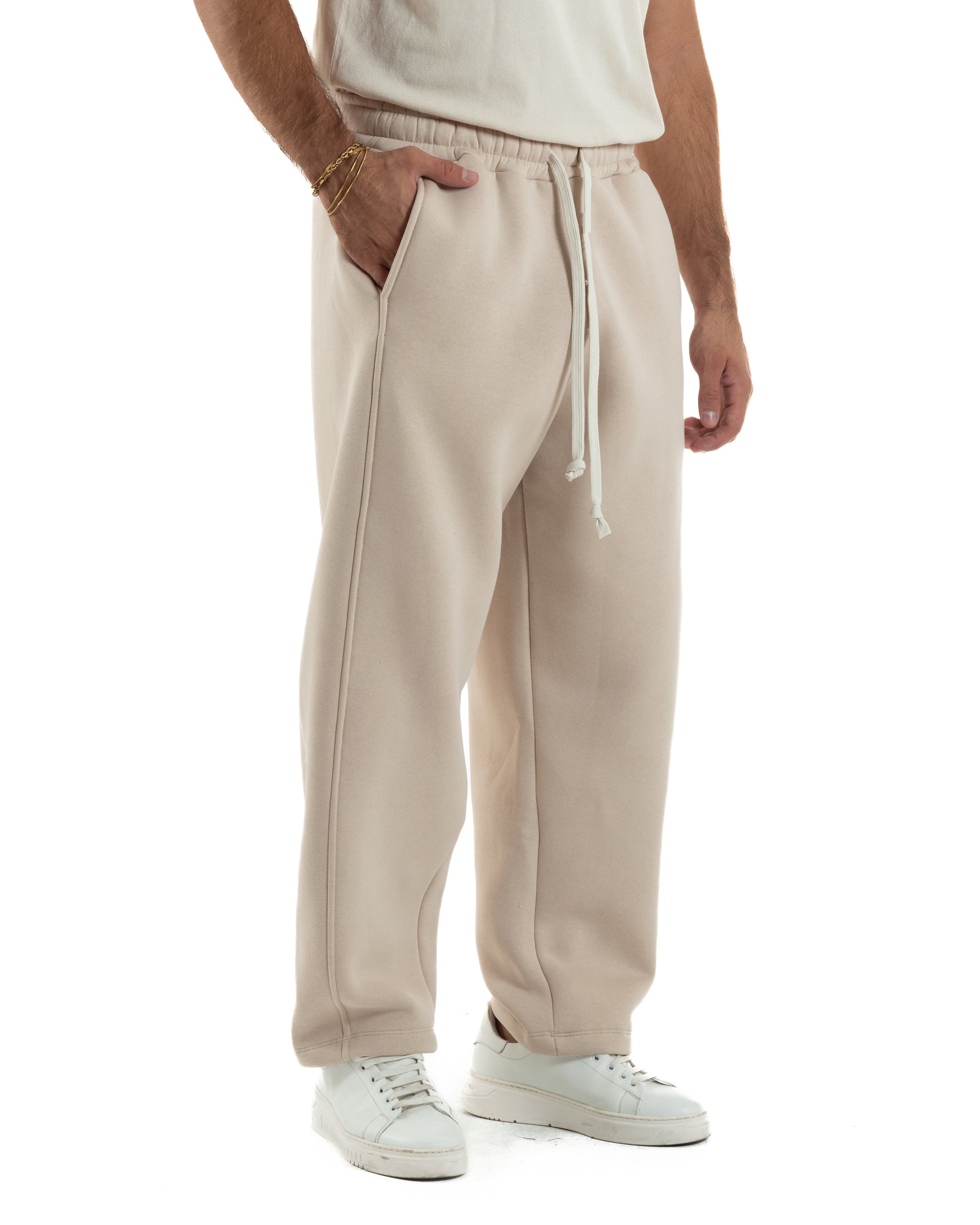 Pantaloni Tuta Balloon Fit Cotone Pantalaccio Japan Baggy Beige P6362A