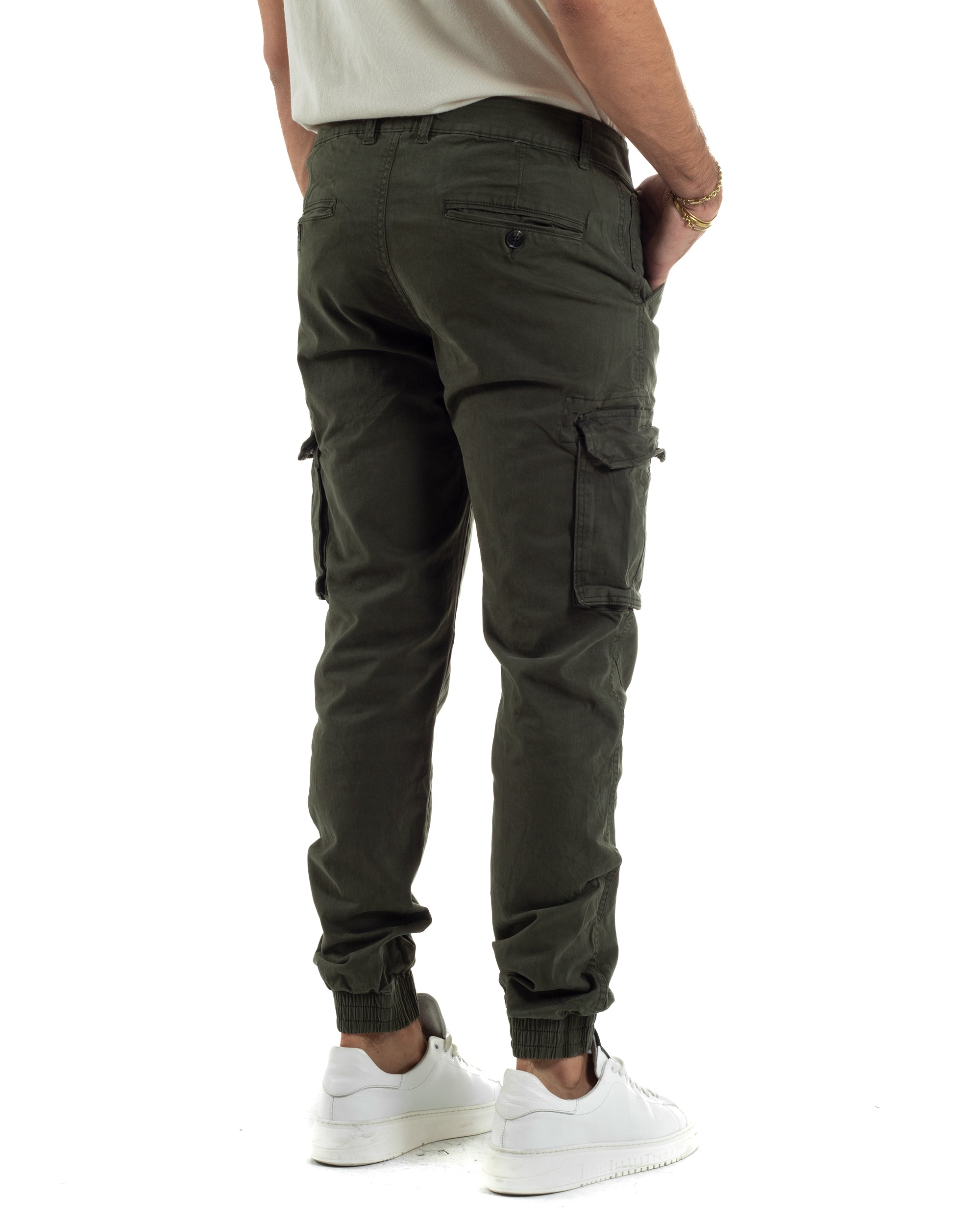 Pantaloni Uomo Cargo Cotone Casual Slim Fit Verde P6365A