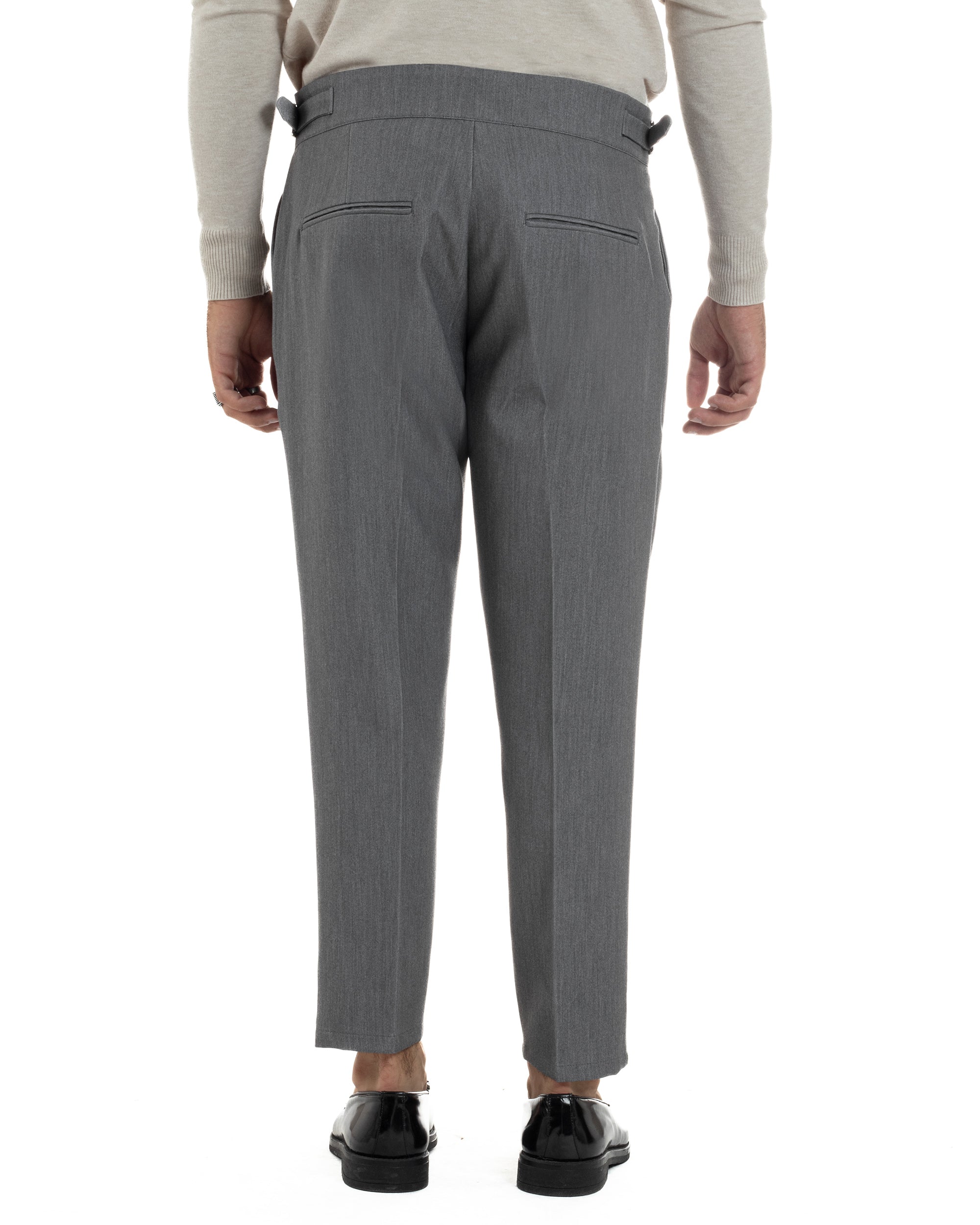 Pantaloni Uomo Classico Con Pinces Viscosa Vita Alta Gurkha Pants Fibbie Grigio P6366A