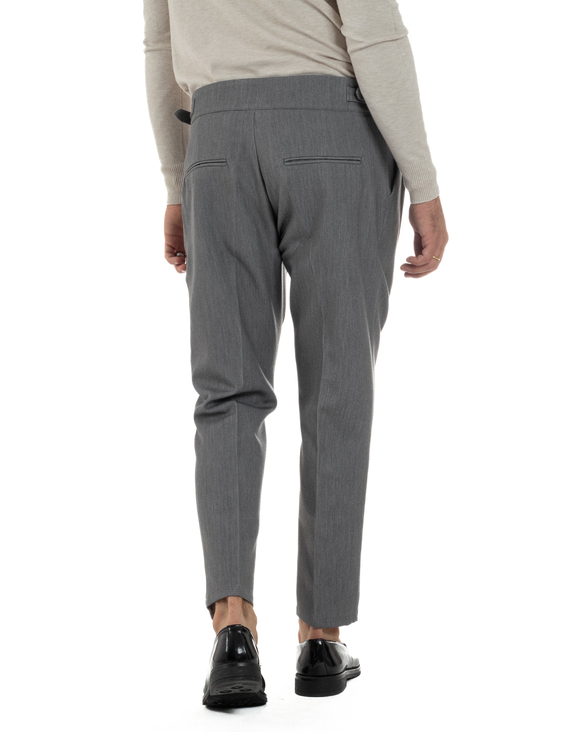 Pantaloni Uomo Classico Con Pinces Viscosa Vita Alta Gurkha Pants Fibbie Grigio P6366A