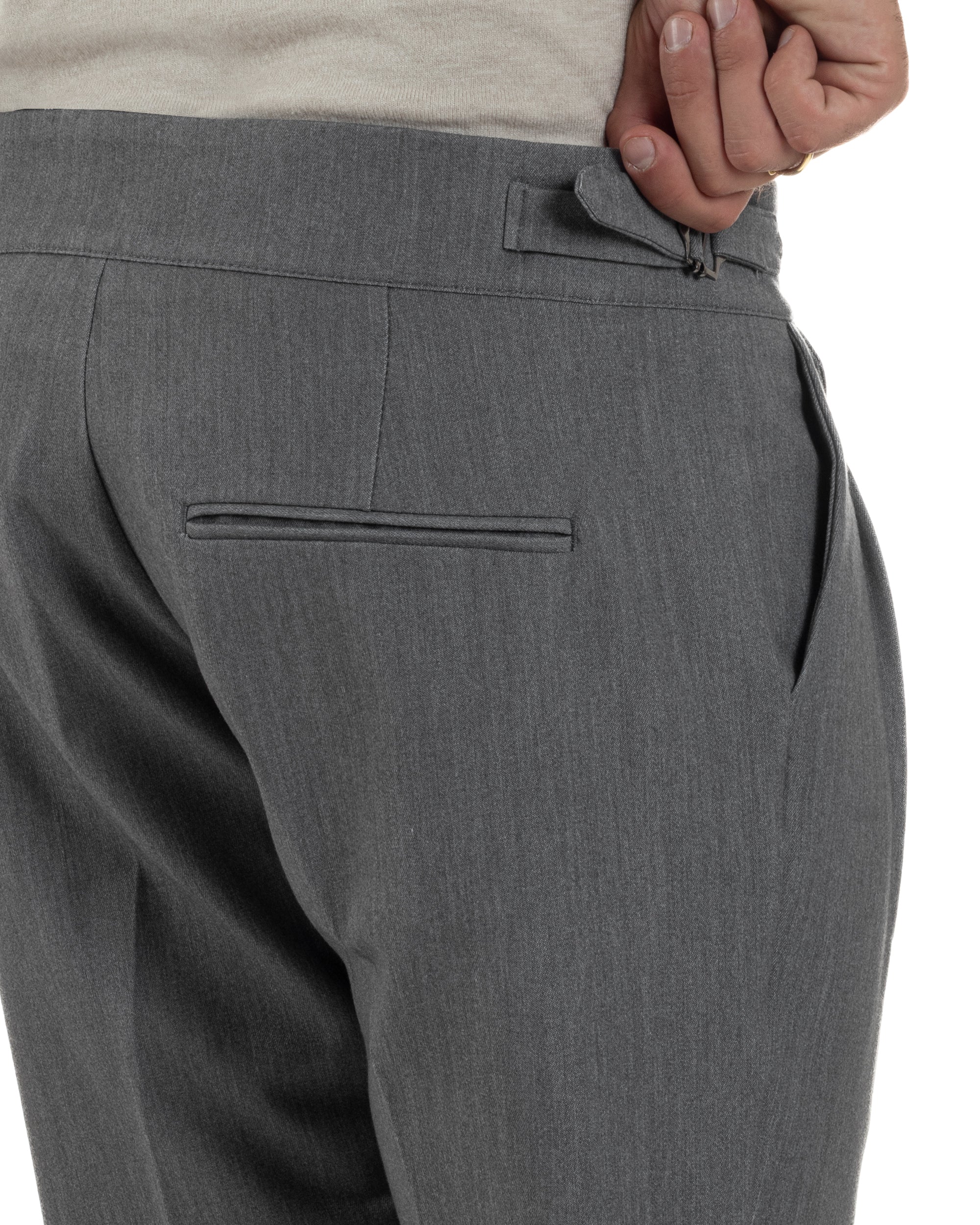 Pantaloni Uomo Classico Con Pinces Viscosa Vita Alta Gurkha Pants Fibbie Grigio P6366A