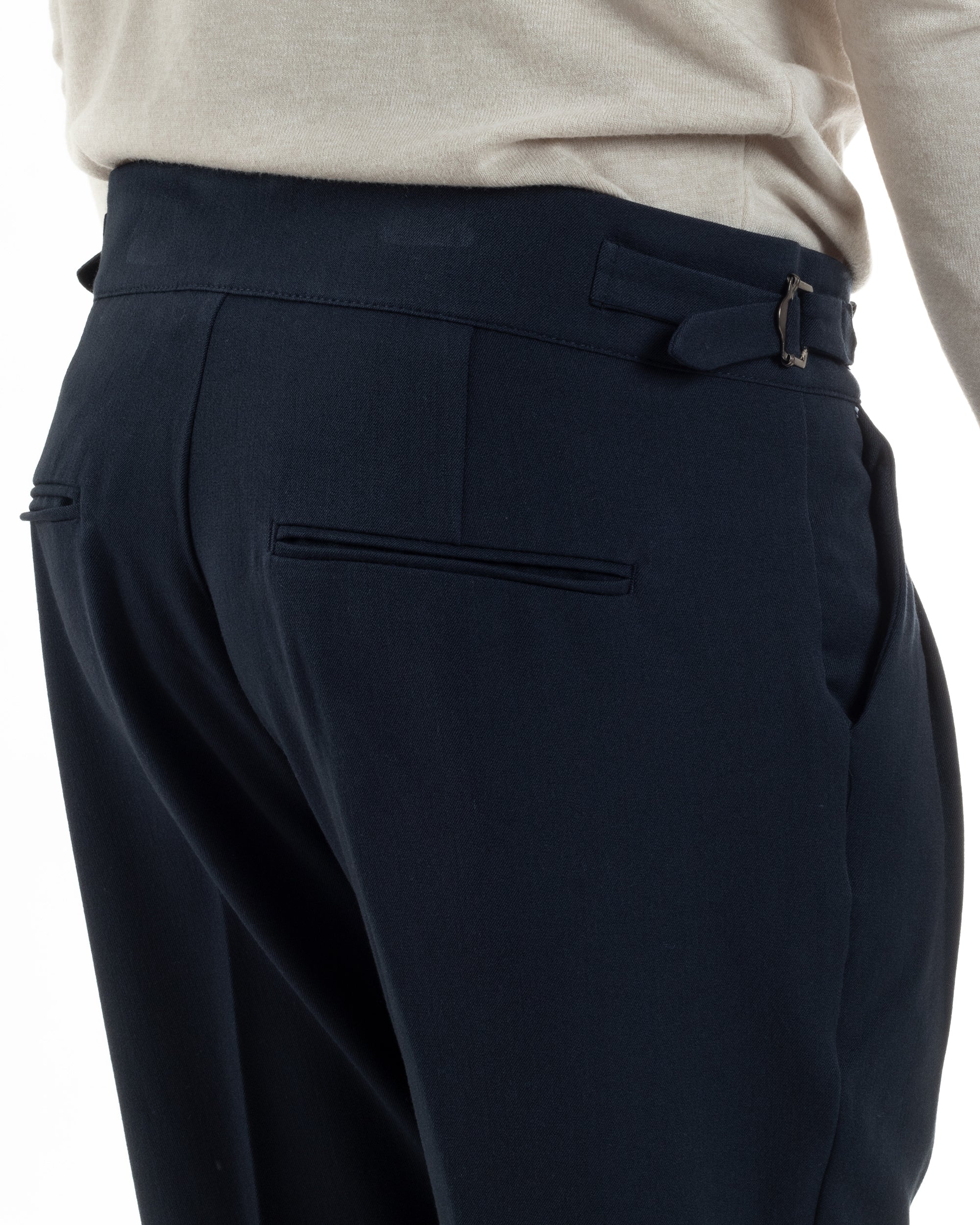 Pantaloni Uomo Classico Con Pinces Viscosa Vita Alta Gurkha Pants Fibbie Blu P6367A