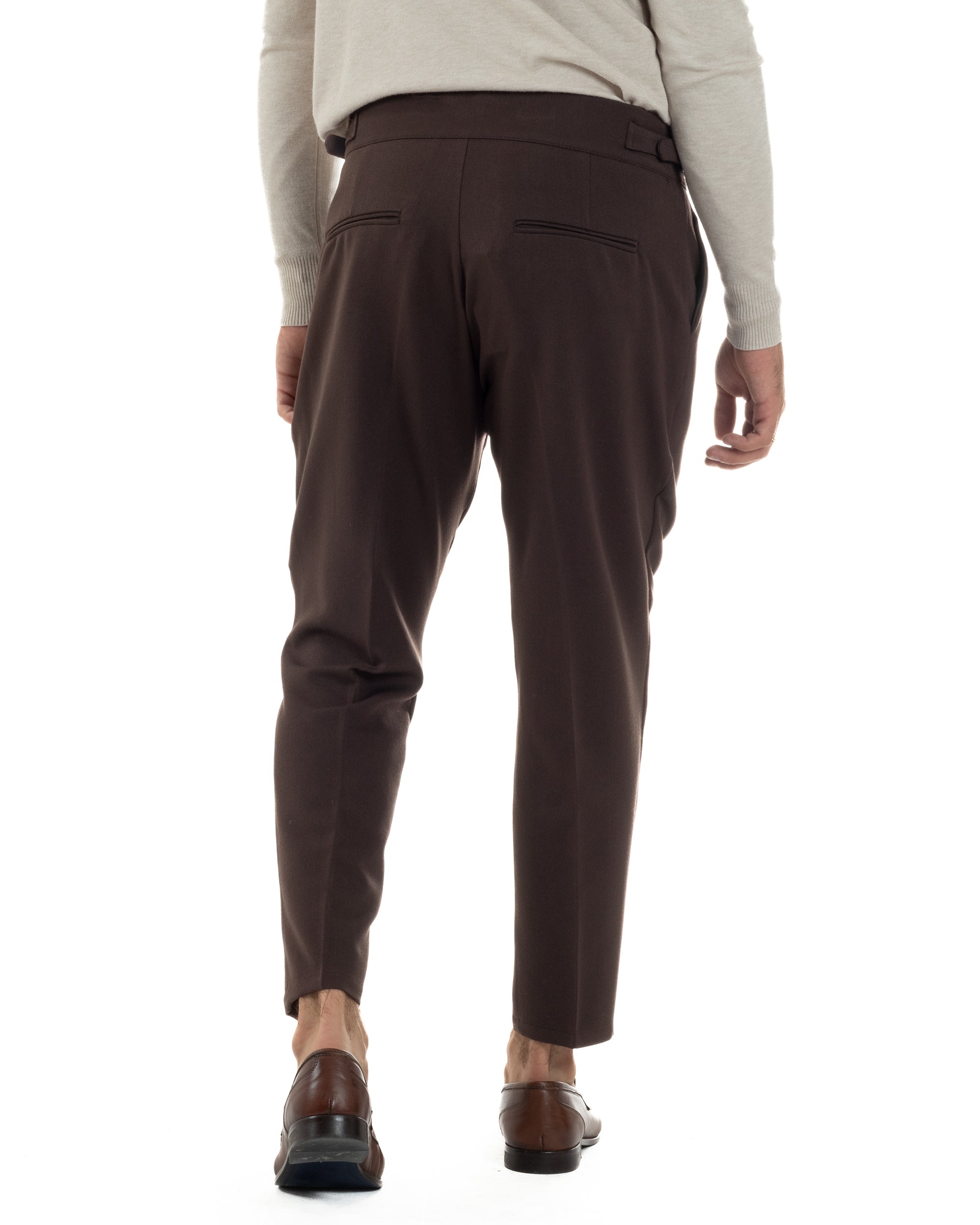 Pantaloni Uomo Classico Con Pinces Viscosa Vita Alta Gurkha Pants Fibbie Marrone P6369A