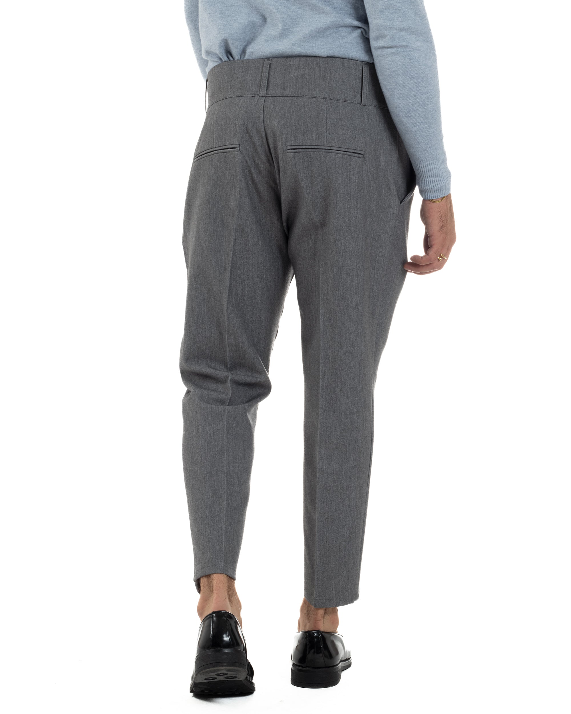 Pantaloni Uomo Viscosa Vita Alta Con Pinces Classico Casual Grigio P6372A