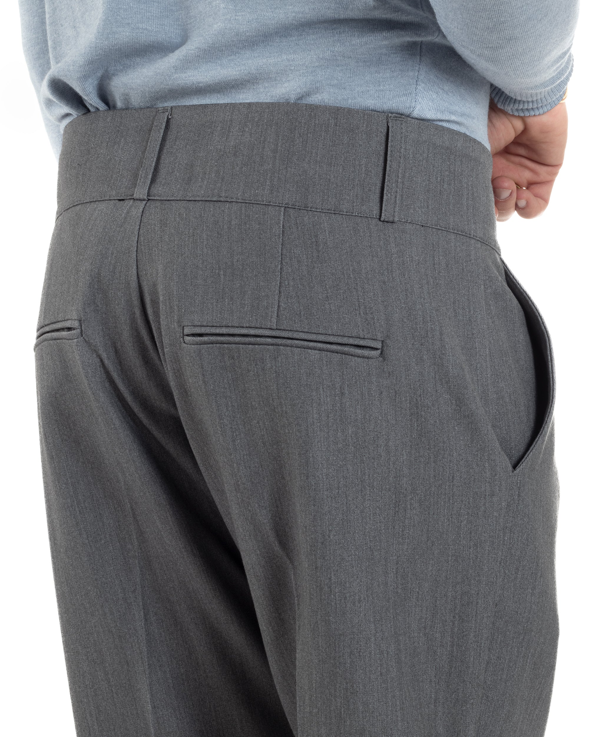 Pantaloni Uomo Viscosa Vita Alta Con Pinces Classico Casual Grigio P6372A