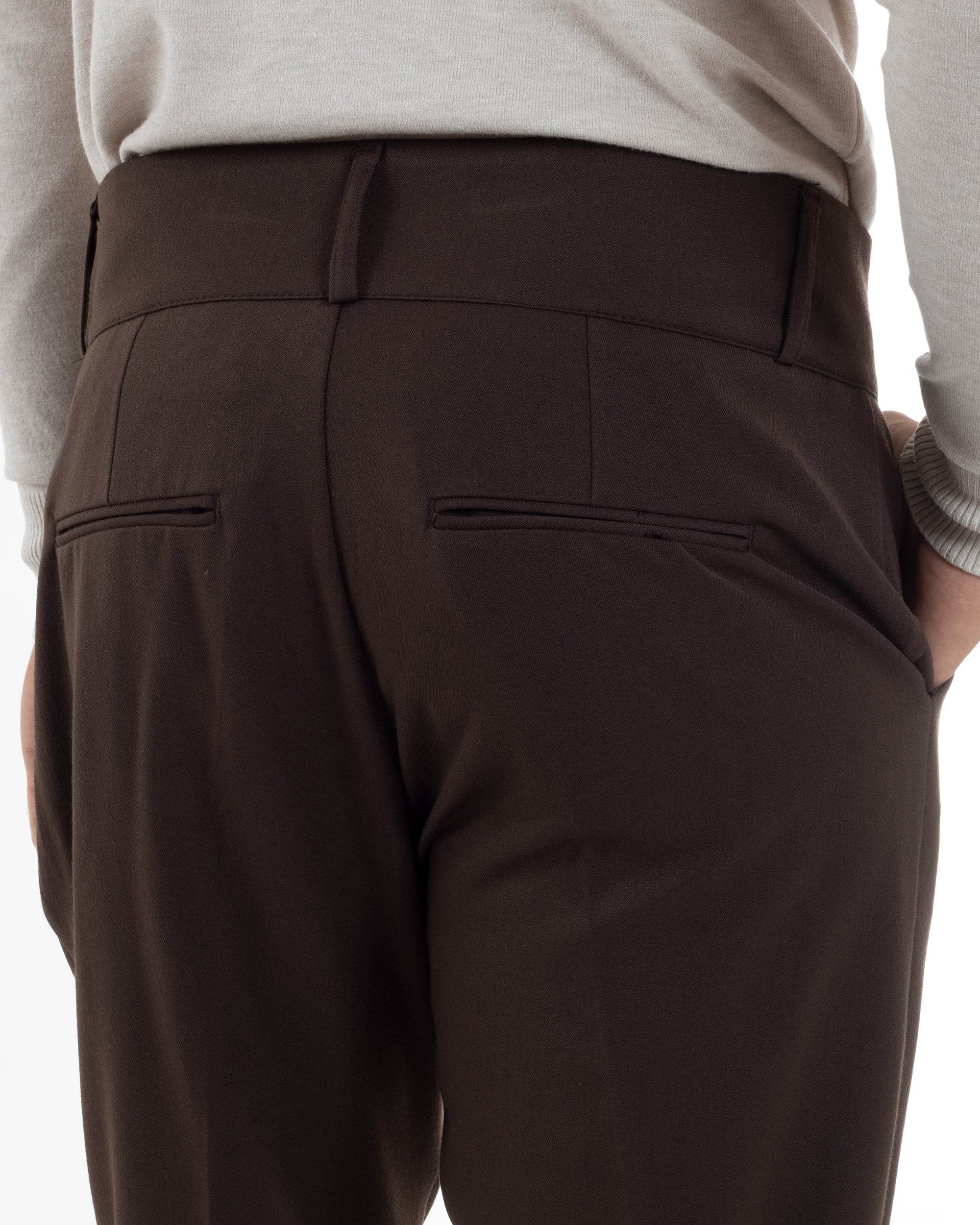 Pantaloni Uomo Viscosa Vita Alta Con Pinces Classico Casual Marrone P6377A