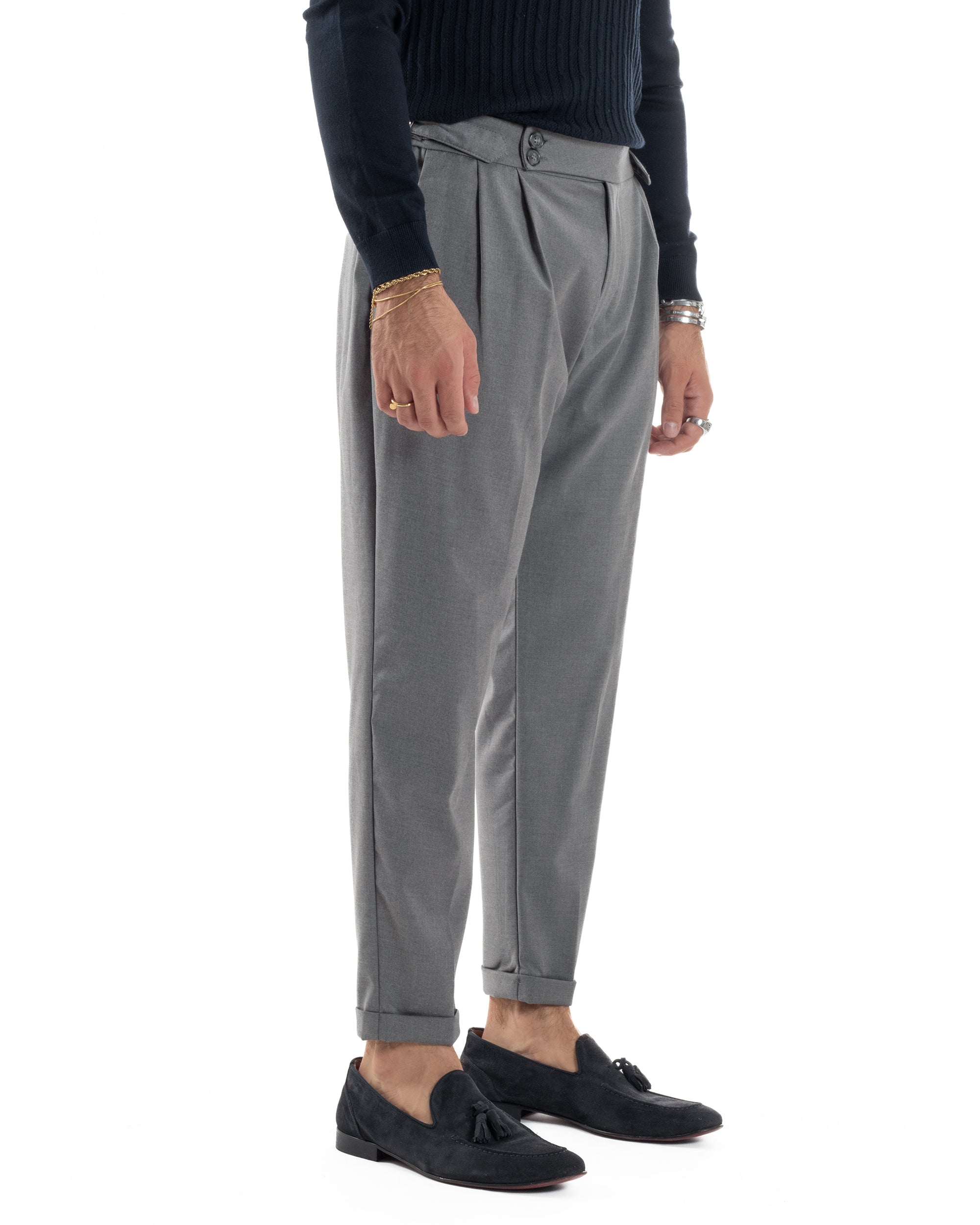 Pantaloni Uomo Viscosa Fibbia Abbottonatura Allungata Gurkha Pants Grigio BlackSunday P6378A