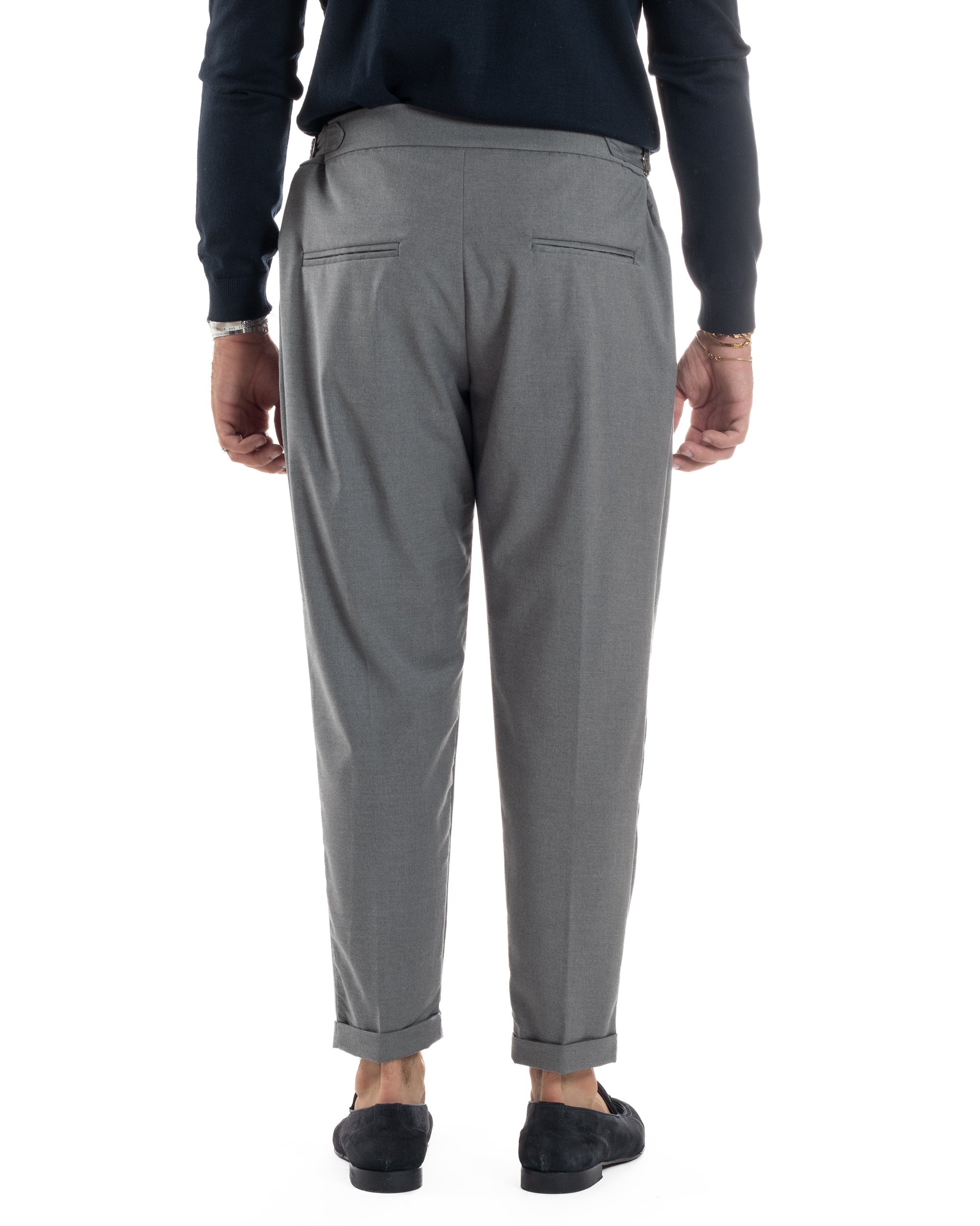 Pantaloni Uomo Viscosa Fibbia Abbottonatura Allungata Gurkha Pants Grigio BlackSunday P6378A