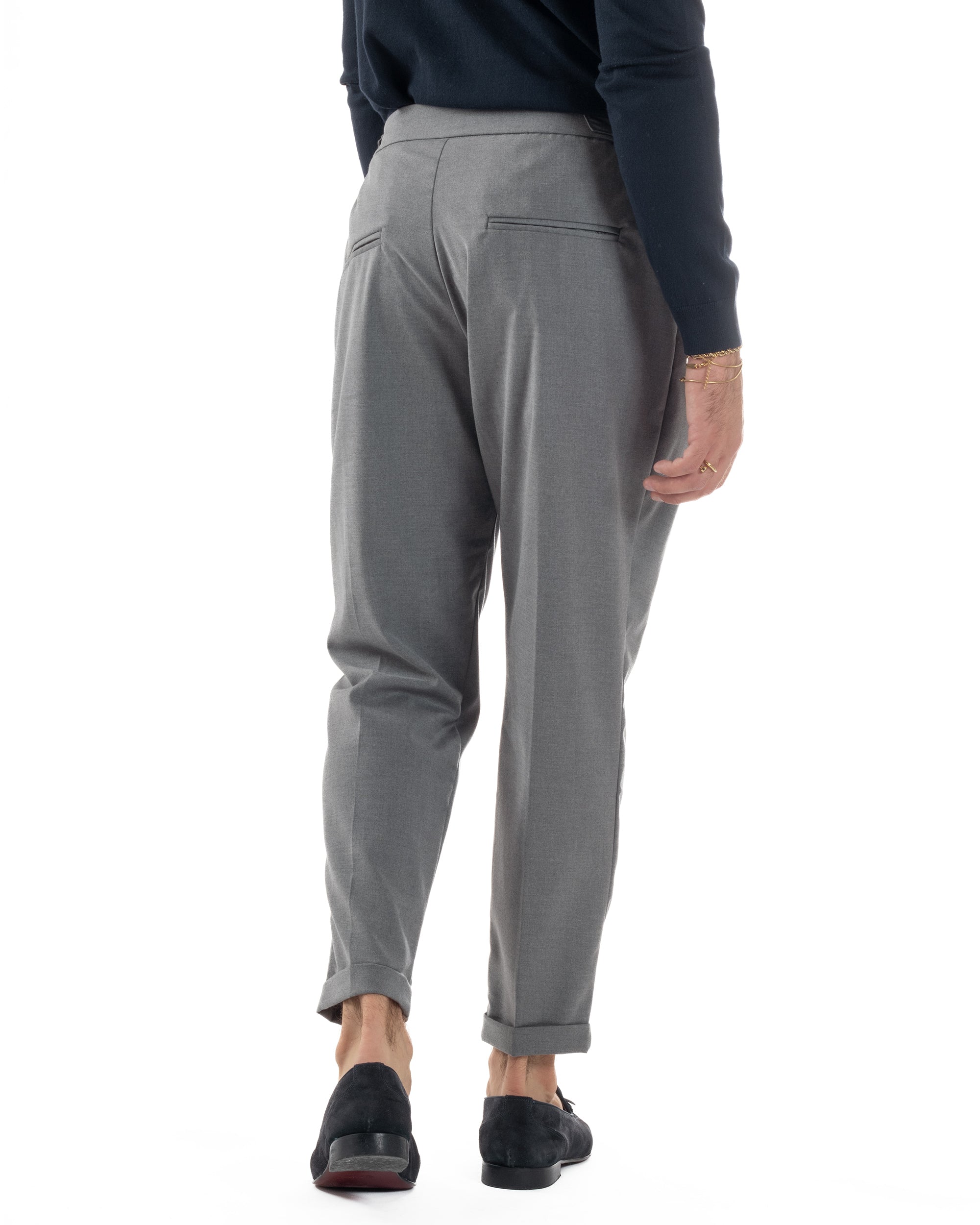 Pantaloni Uomo Viscosa Fibbia Abbottonatura Allungata Gurkha Pants Grigio BlackSunday P6378A