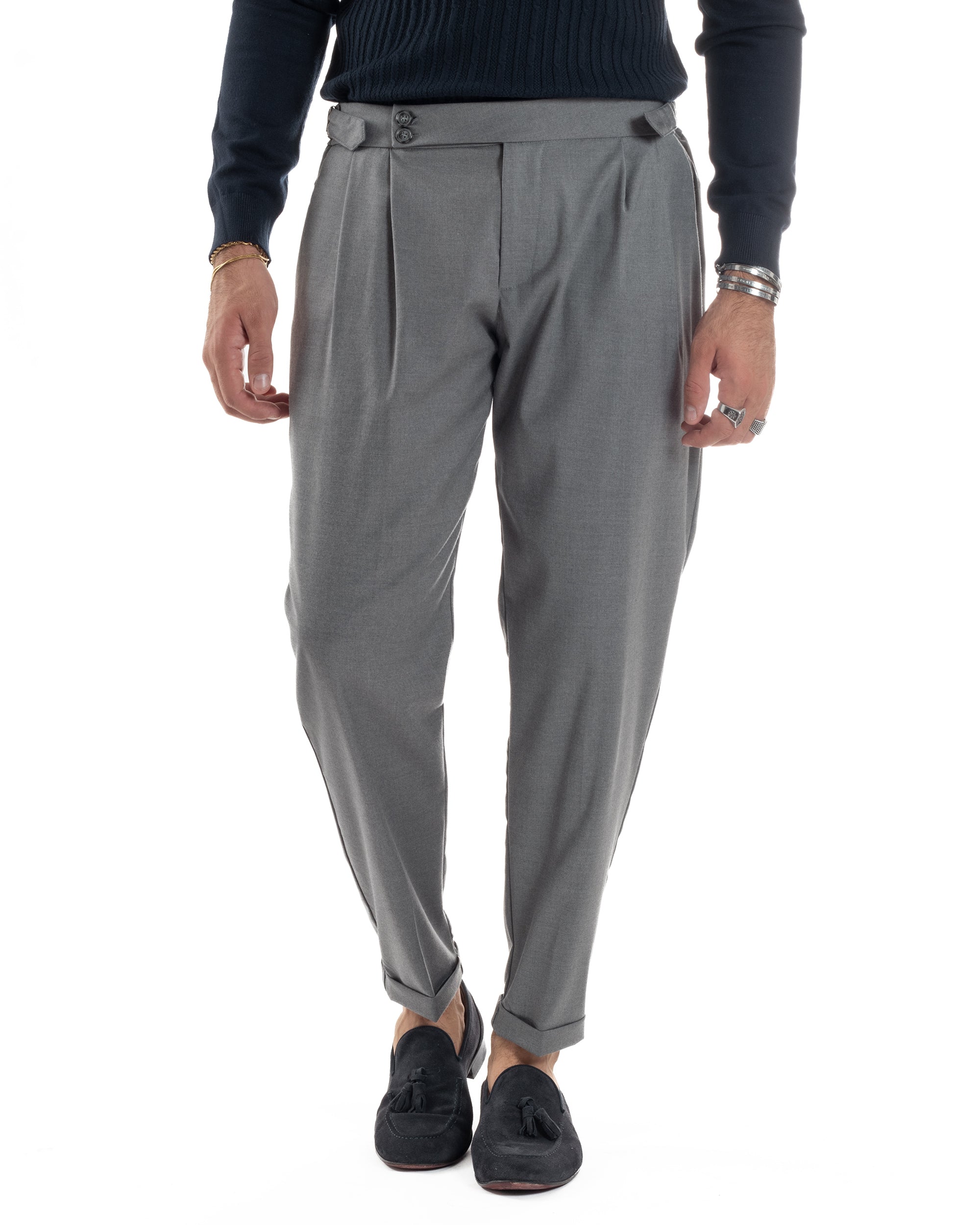 Pantaloni Uomo Viscosa Fibbia Abbottonatura Allungata Gurkha Pants Grigio BlackSunday P6378A