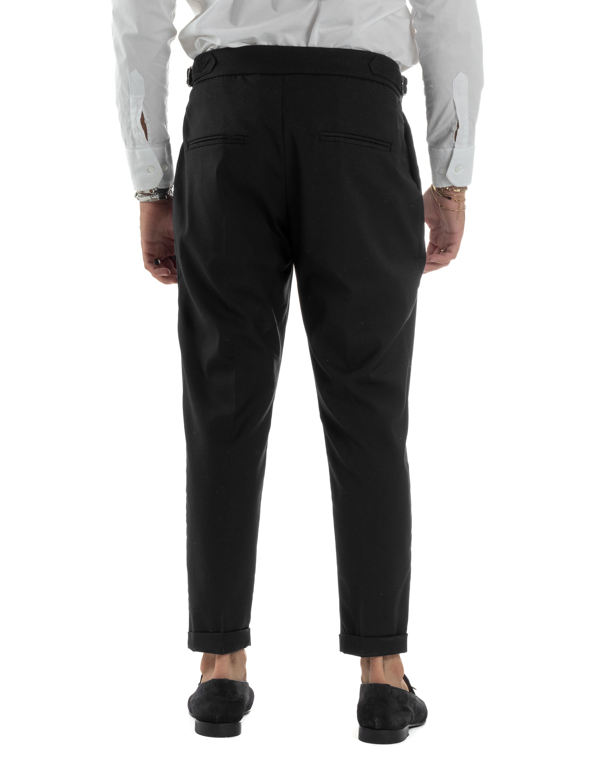 Pantaloni Uomo Viscosa Fibbia Abbottonatura Allungata Gurkha Pants Nero BlackSunday P6379A
