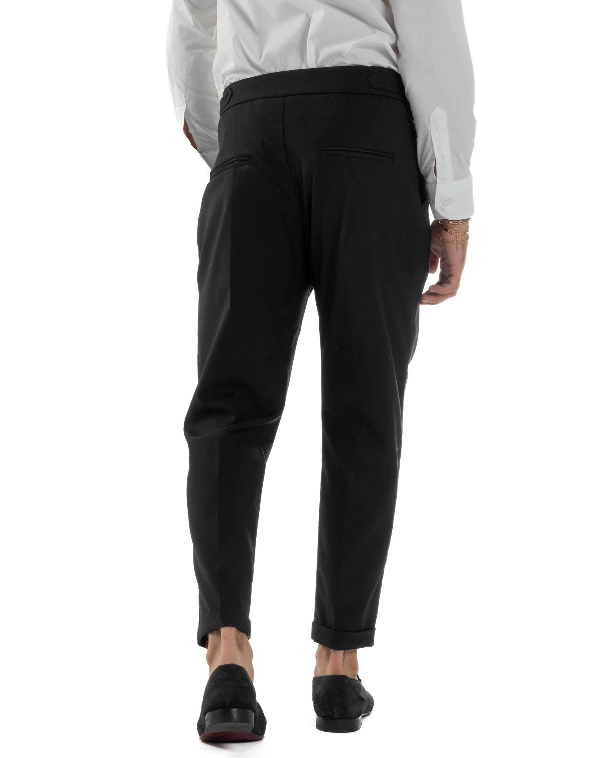Pantaloni Uomo Viscosa Fibbia Abbottonatura Allungata Gurkha Pants Nero BlackSunday P6379A
