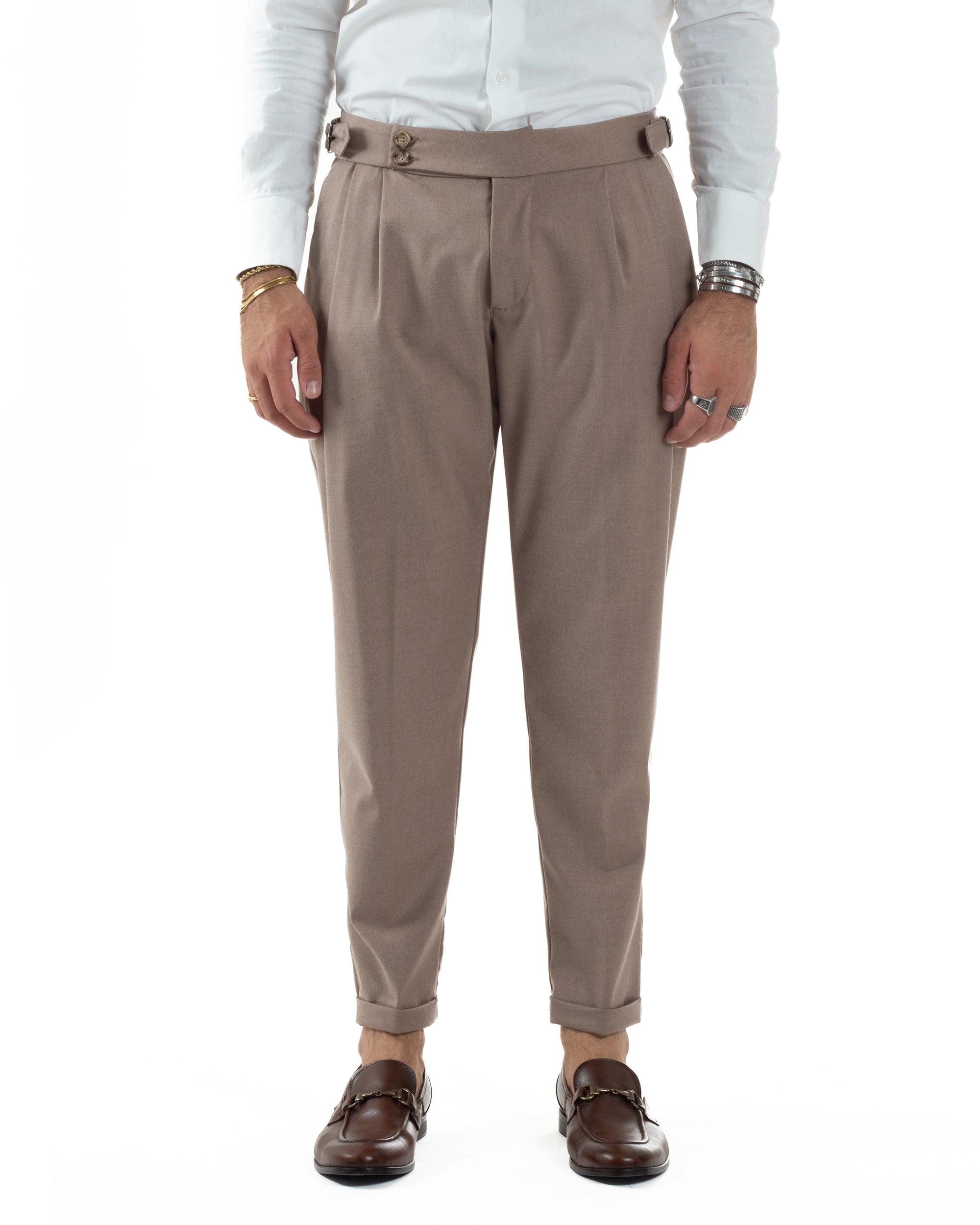 Pantaloni Uomo Viscosa Fibbia Abbottonatura Allungata Gurkha Pants Beige BlackSunday P6380A