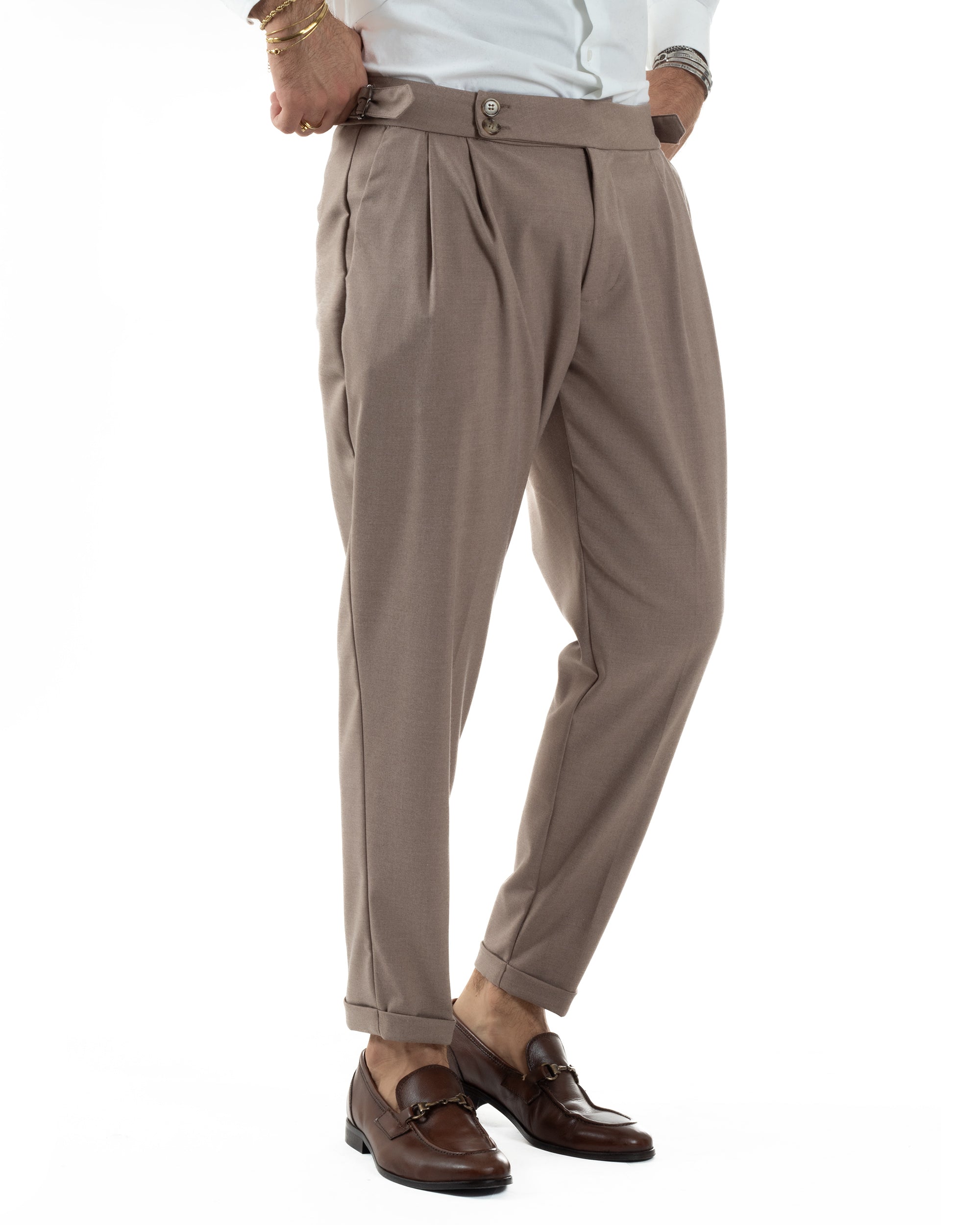 Pantaloni Uomo Viscosa Fibbia Abbottonatura Allungata Gurkha Pants Beige BlackSunday P6380A