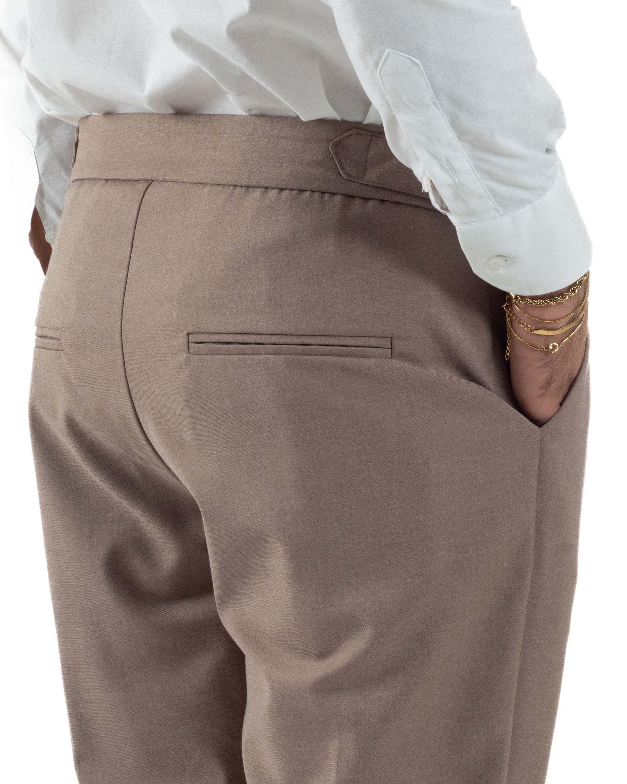 Pantaloni Uomo Viscosa Fibbia Abbottonatura Allungata Gurkha Pants Beige BlackSunday P6380A