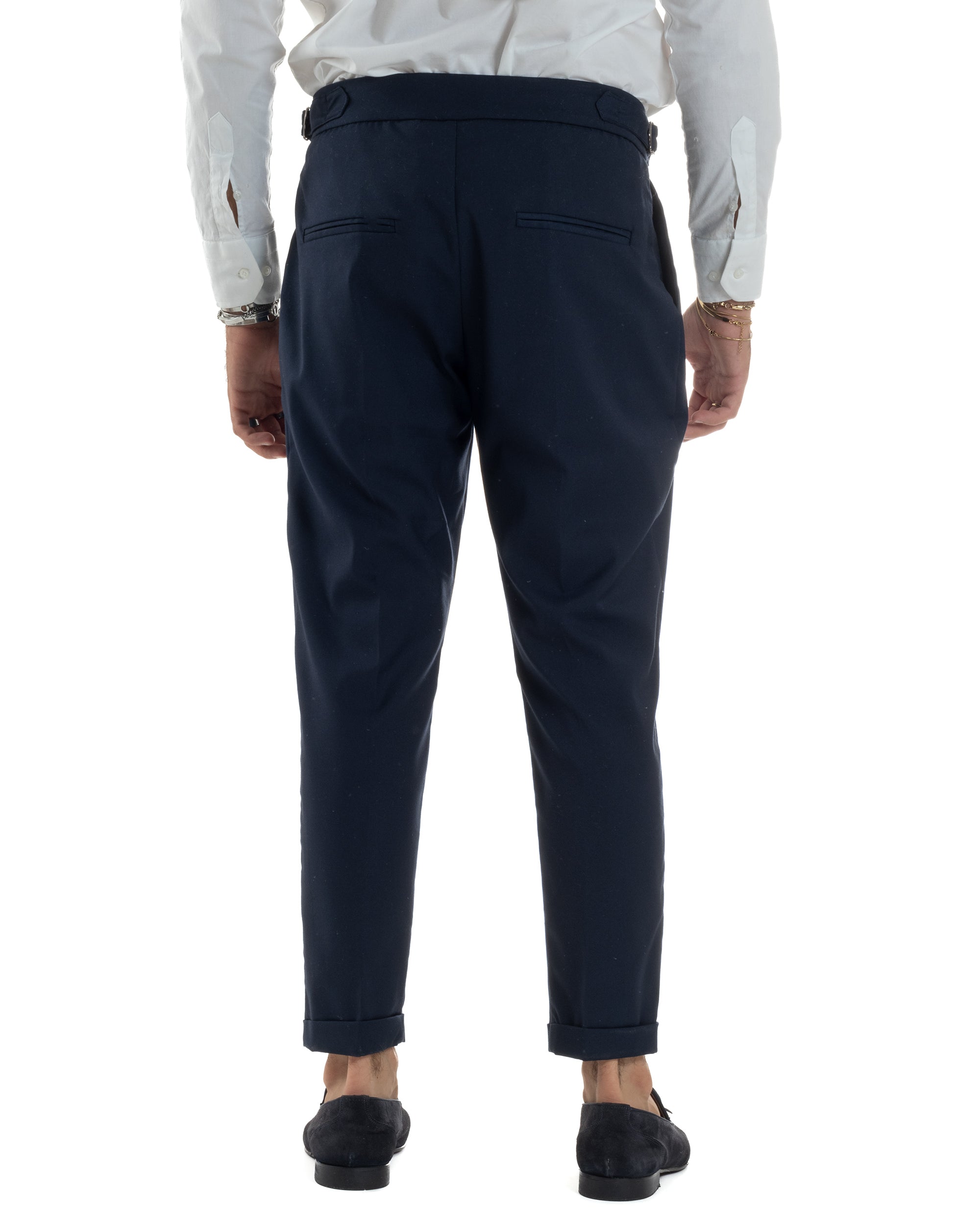 Pantaloni Uomo Viscosa Fibbia Abbottonatura Allungata Gurkha Pants Blu BlackSunday P6381A