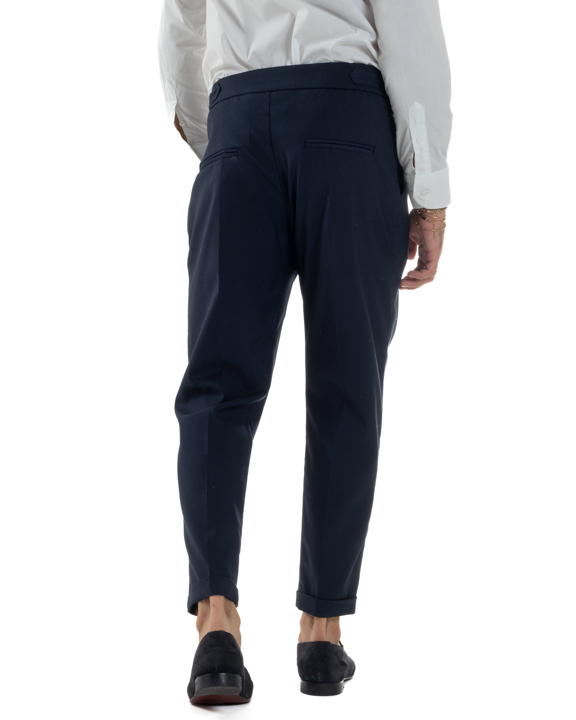 Pantaloni Uomo Viscosa Fibbia Abbottonatura Allungata Gurkha Pants Blu BlackSunday P6381A