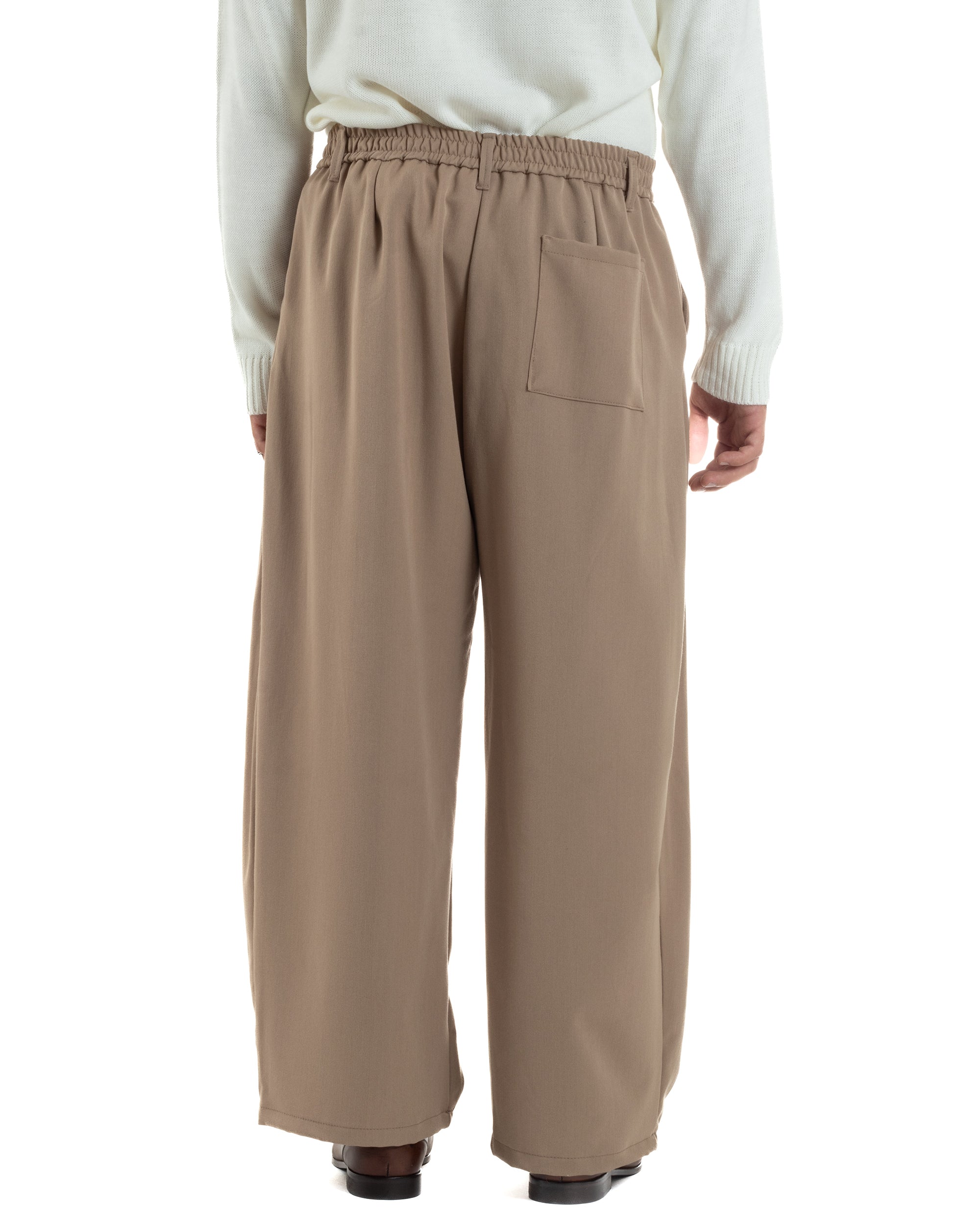 Pantaloni Uomo Viscosa Baggy Wide Fit Pinces Beige P6382A
